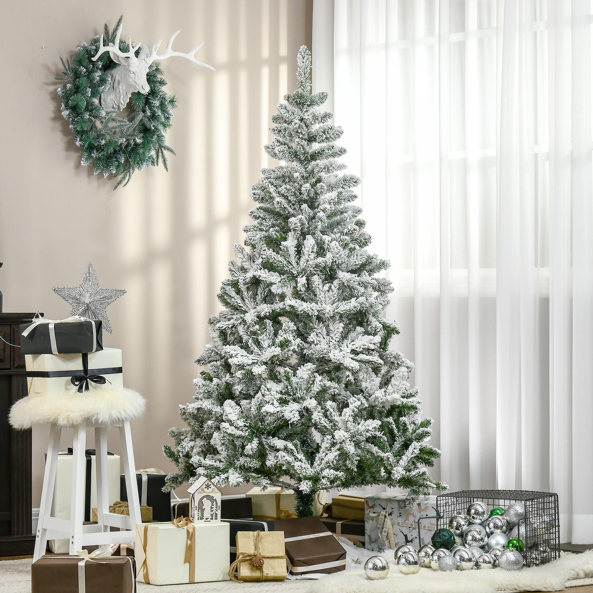 Künstlicher Weihnachtsbaum mit Schnee-Effekt, 180 cm, Grün/Weiß