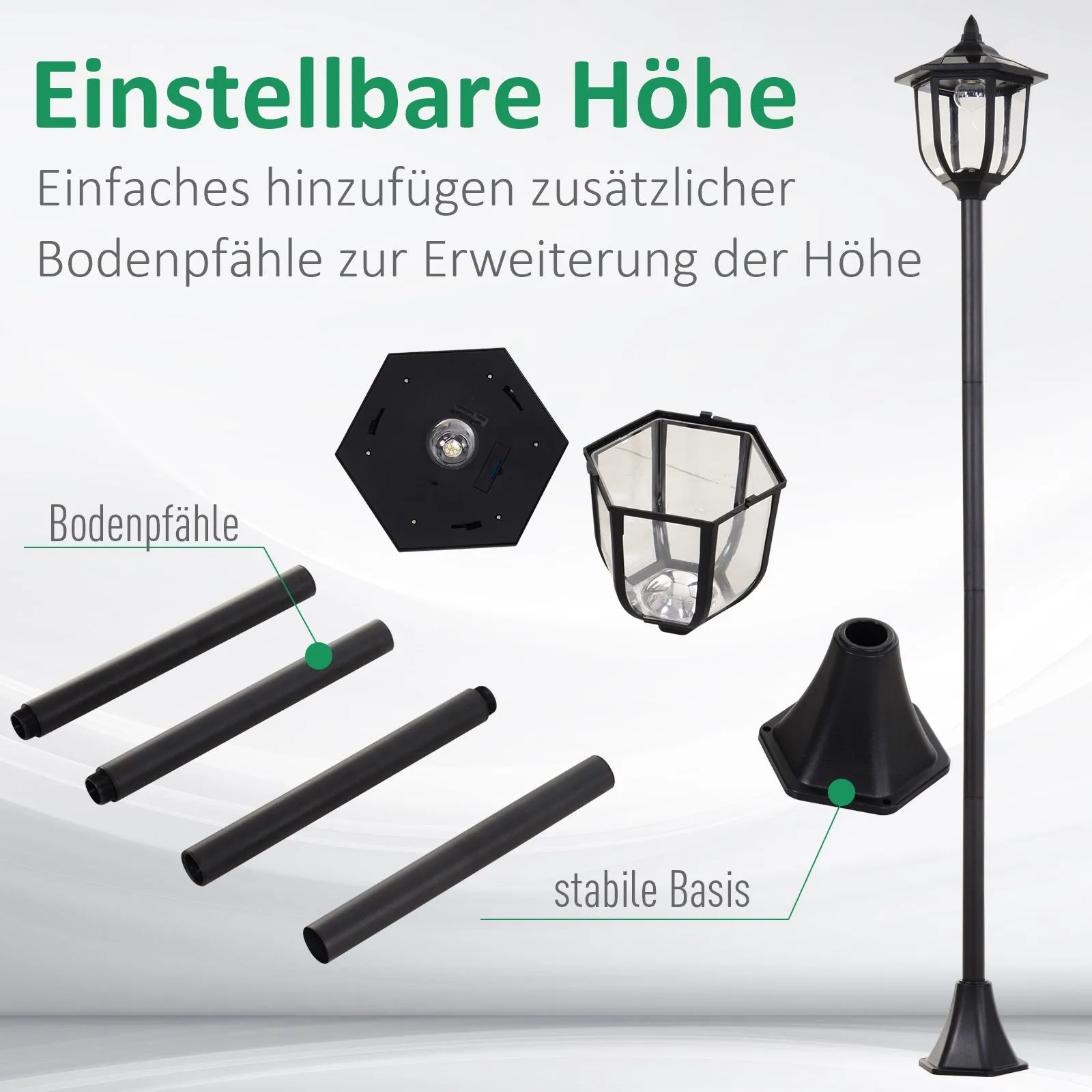Solar Gartenleuchte Flammeneffekt Kunststoff Schwarz 177 cm