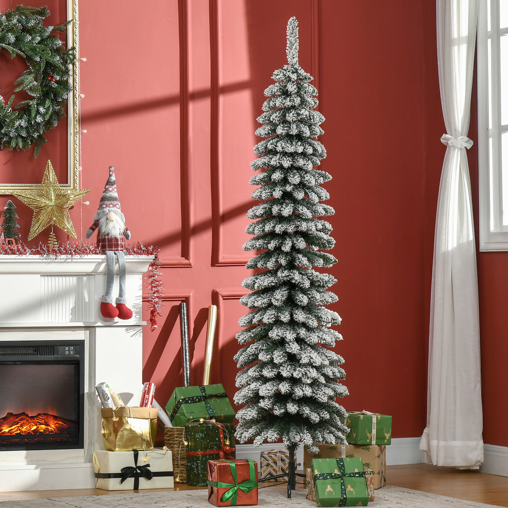 Künstlicher Weihnachtsbaum schneebedeckt schmal 180 cm Grün/Weiß
