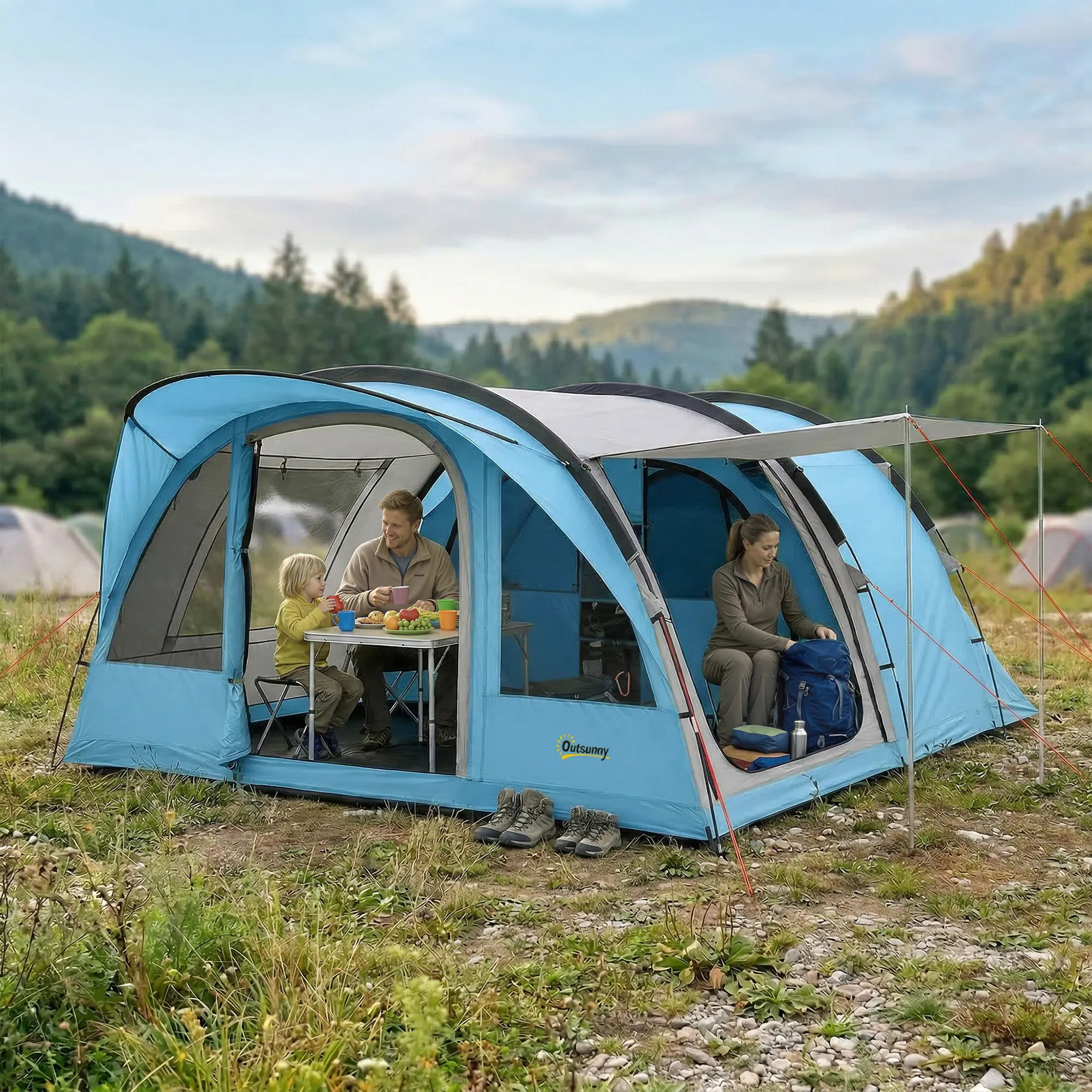 Tunnelzelt 4 Personen 565x370x200 cm Himmelblau-Grau