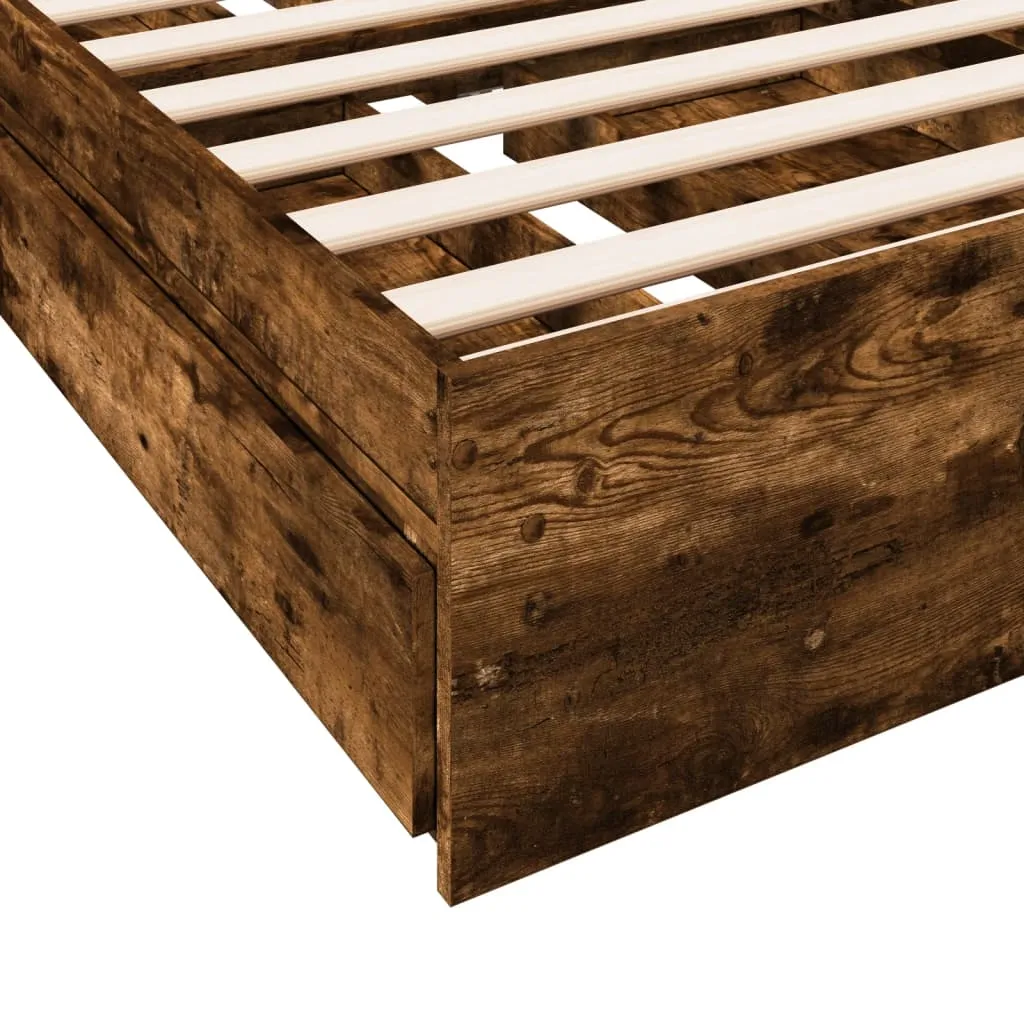 Bettgestell mit Schubladen 193x78x28 cm in Räuchereiche, Massivholz
