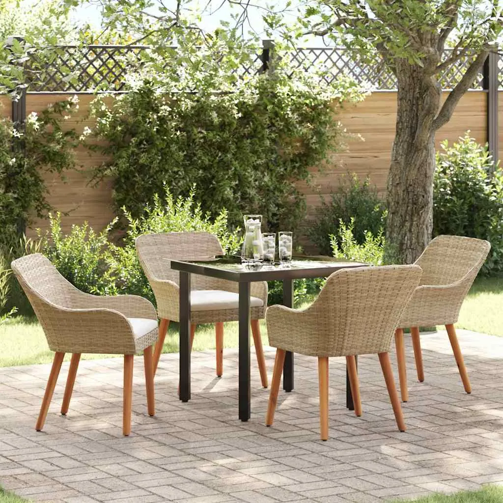 Garten-Esszimmer-Set Beige 80x80x74 cm Tisch & 4 Stühle