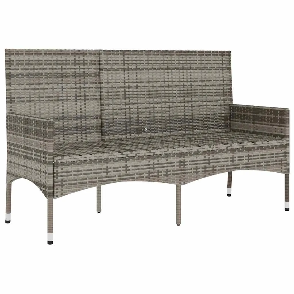 3-Sitzer Bank aus PE-Rattan und pulverbeschichtetem Stahl 140x51x85 cm Grau