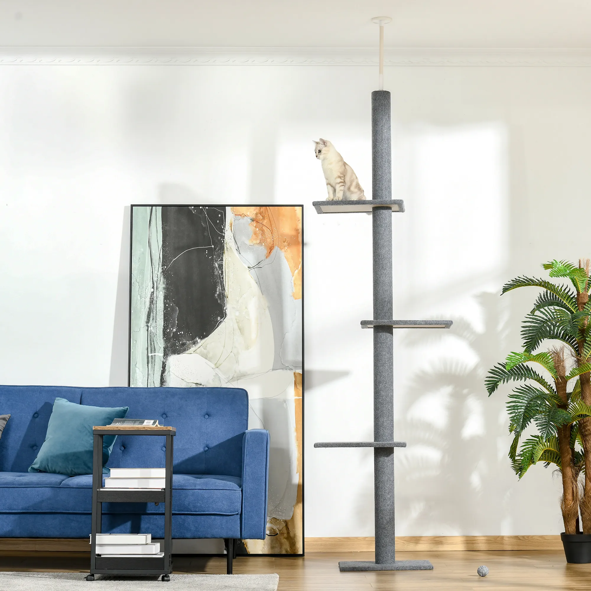 Kratzbaum deckenhoch mit 4 Plattformen, Plüsch, 228-260 cm, Grau