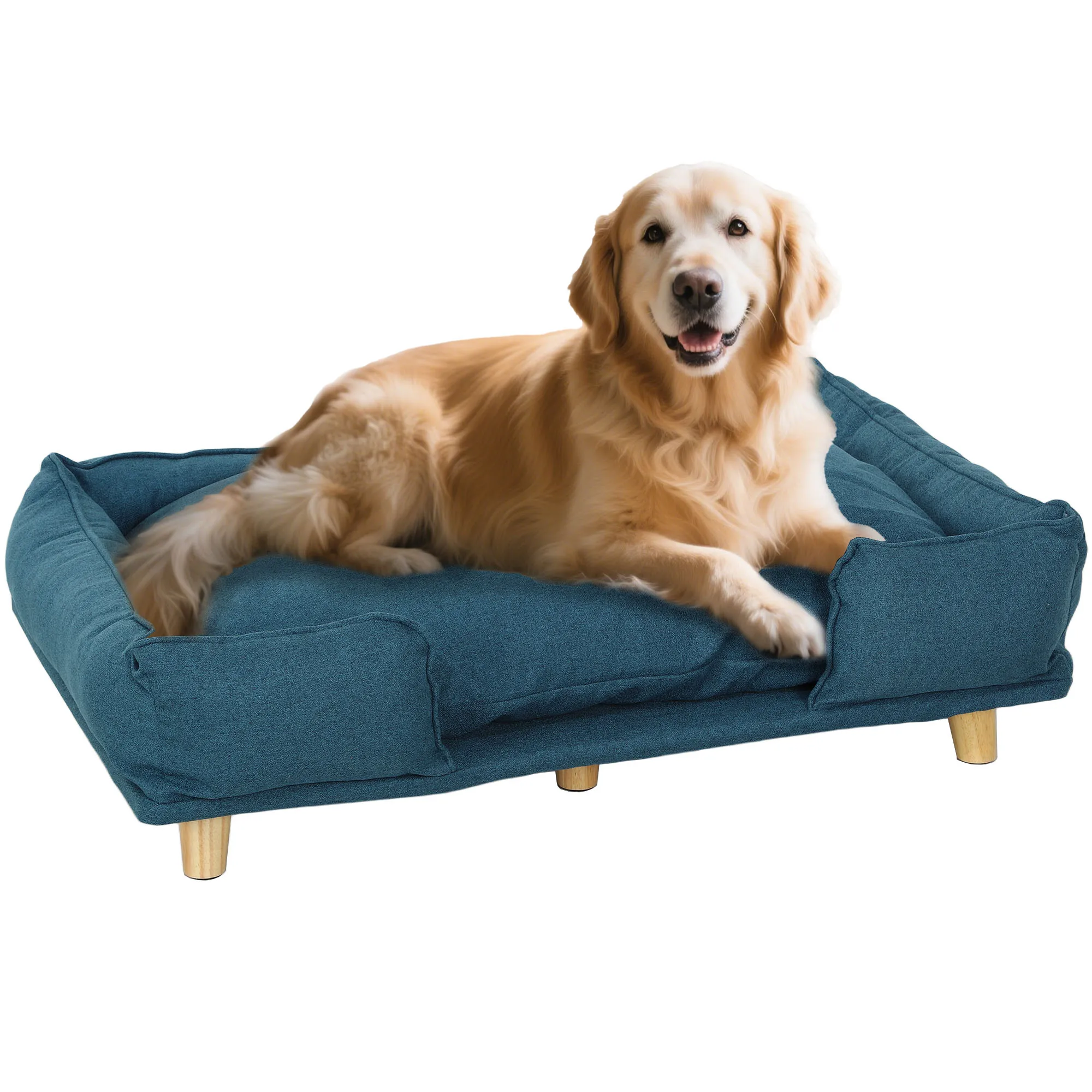 Hundesofa, Haustiersofa, Haustierbett, abnehmbares u. waschbares Polster, Natur+ Dunkelblau