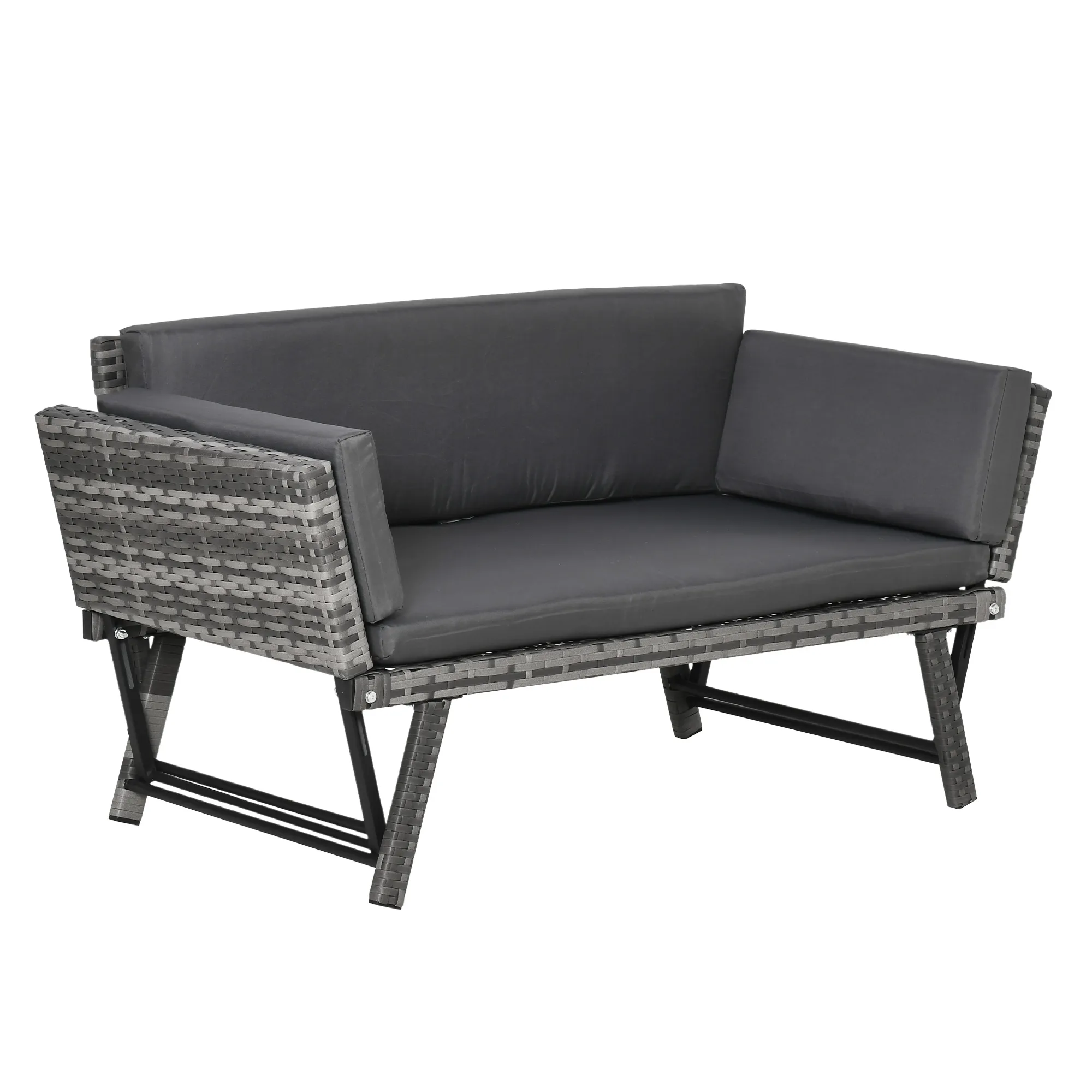 Modernes Rattan-Sofa 129L x 63B x 67H cm Grau