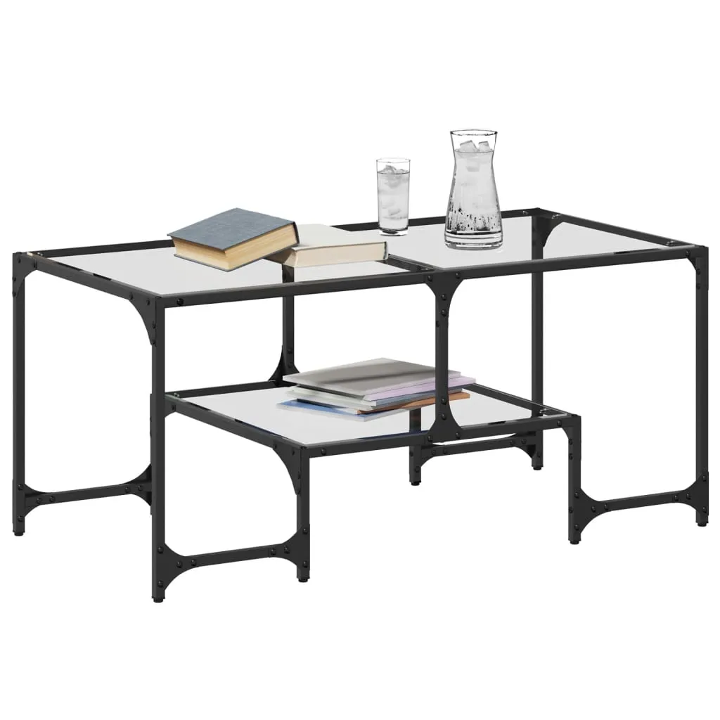 Eleganter Couchtisch 98,5 x 50 x 45 cm aus Glas und Massivholz