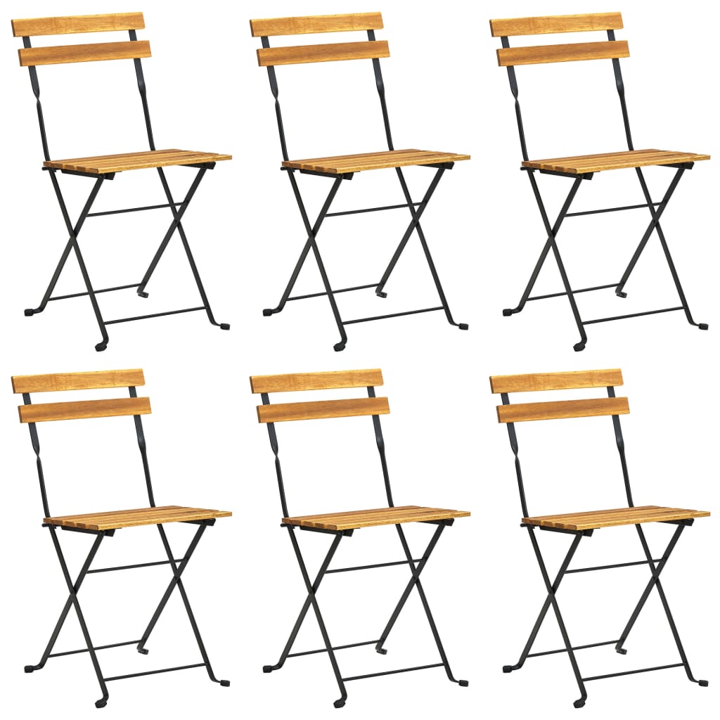 Klappstühle, 6-teilig, Stahl und massives Akazienholz
