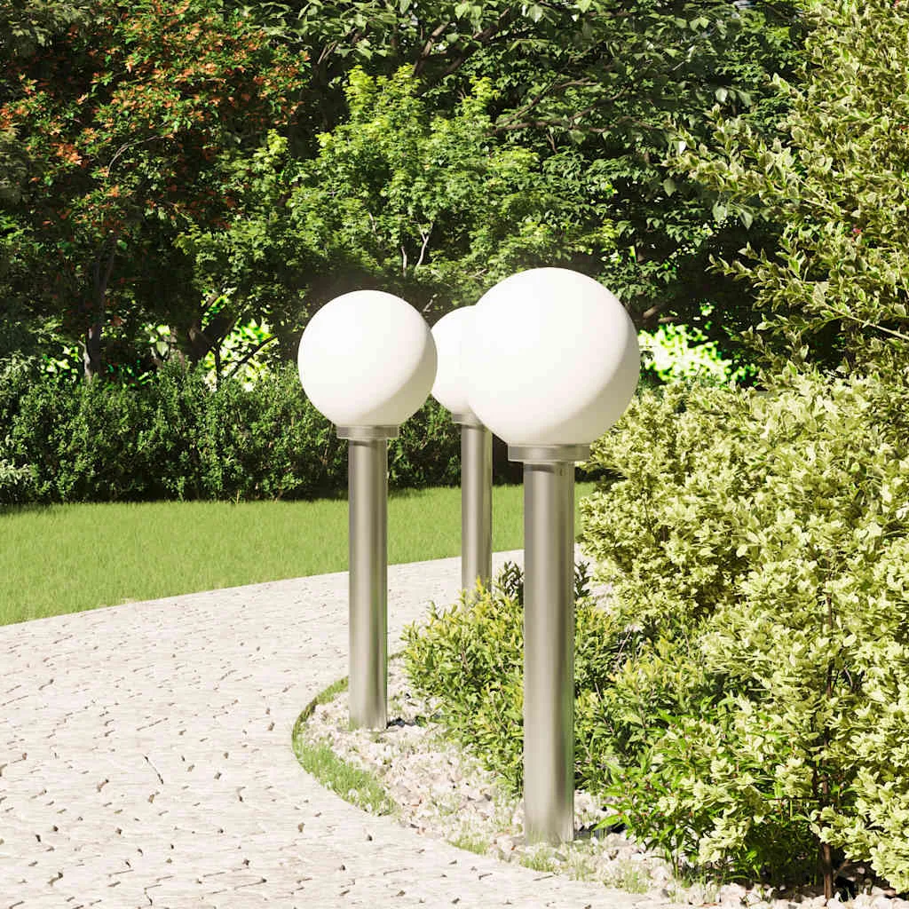 Silberne Pollerleuchte aus Edelstahl 25x80 cm mit IP44 Schutzart