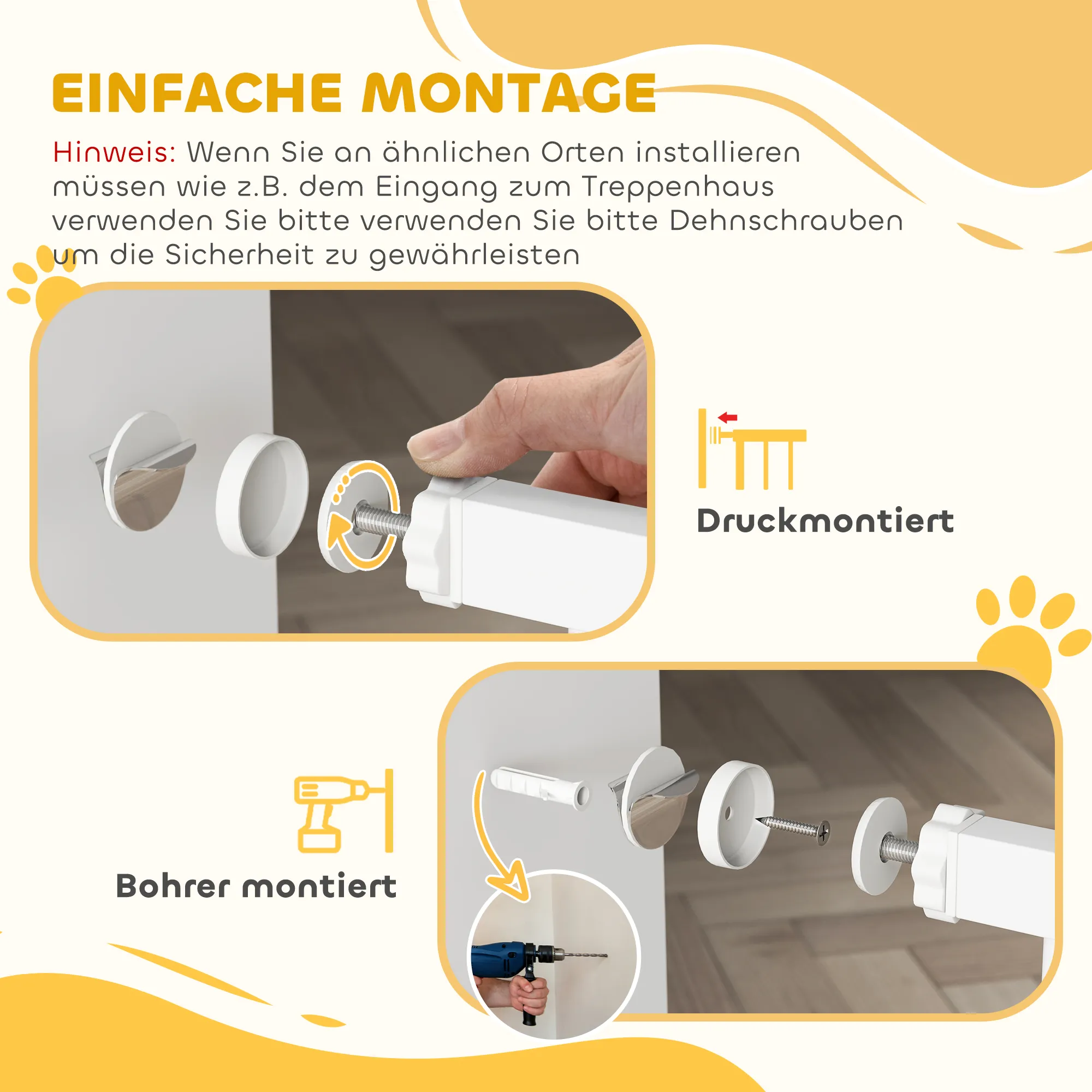 Treppenschutzgitter für Haustiere aus Stahl, 75-82 cm, Weiß
