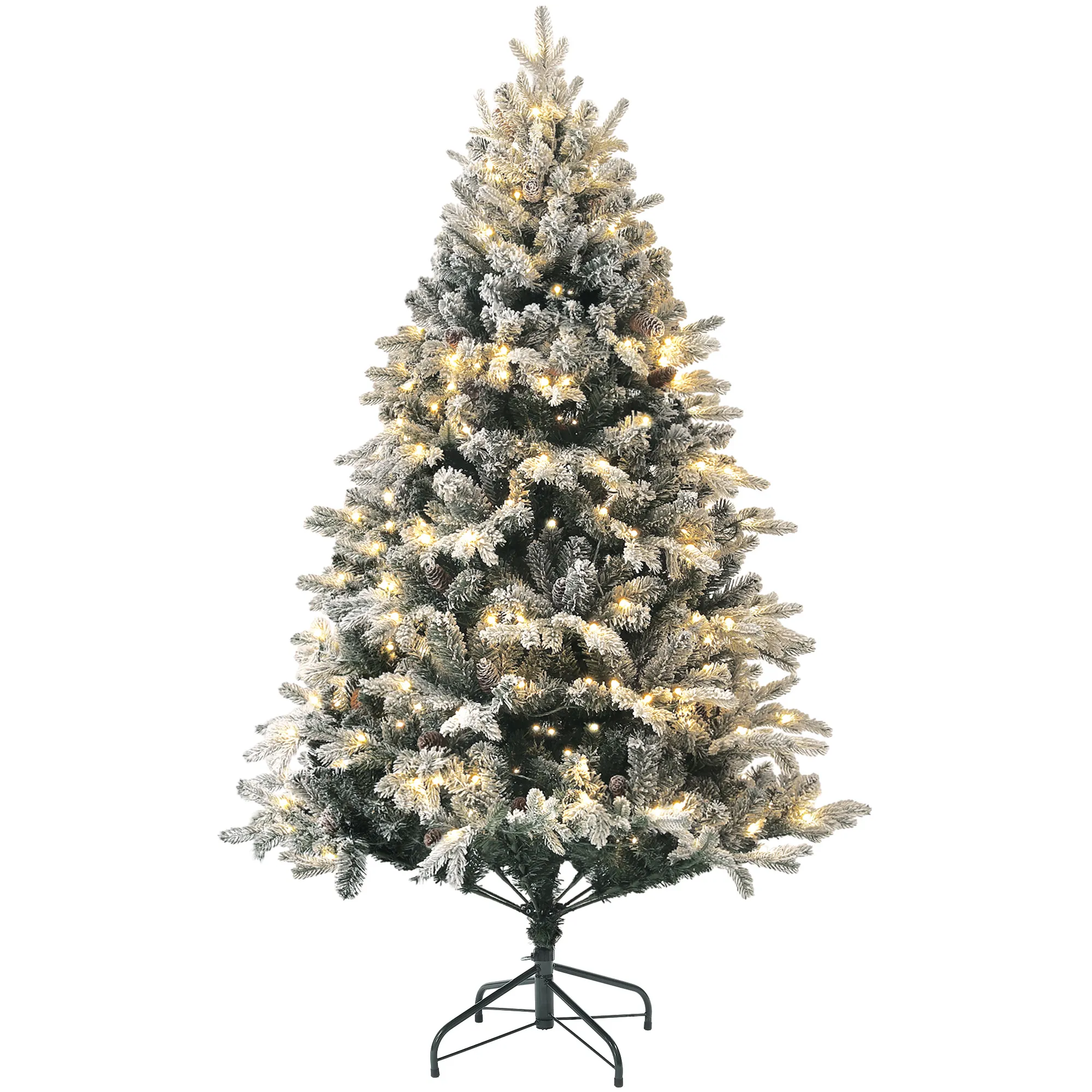 Künstlicher Weihnachtsbaum, 180 cm, LED-Lichter, schneebedeckt, flammenhemmend, Metall