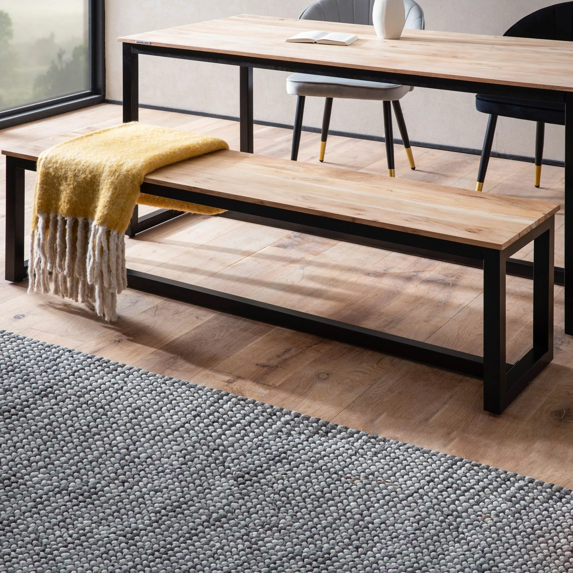 Esszimmerbank 160x40x45 cm Akazie Massivholz Metall Loft-Style