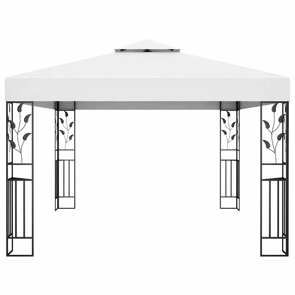 Weißer Pavillon 3 x 4 m mit doppeltem Polyesterdach und Solar-Lichterkette
