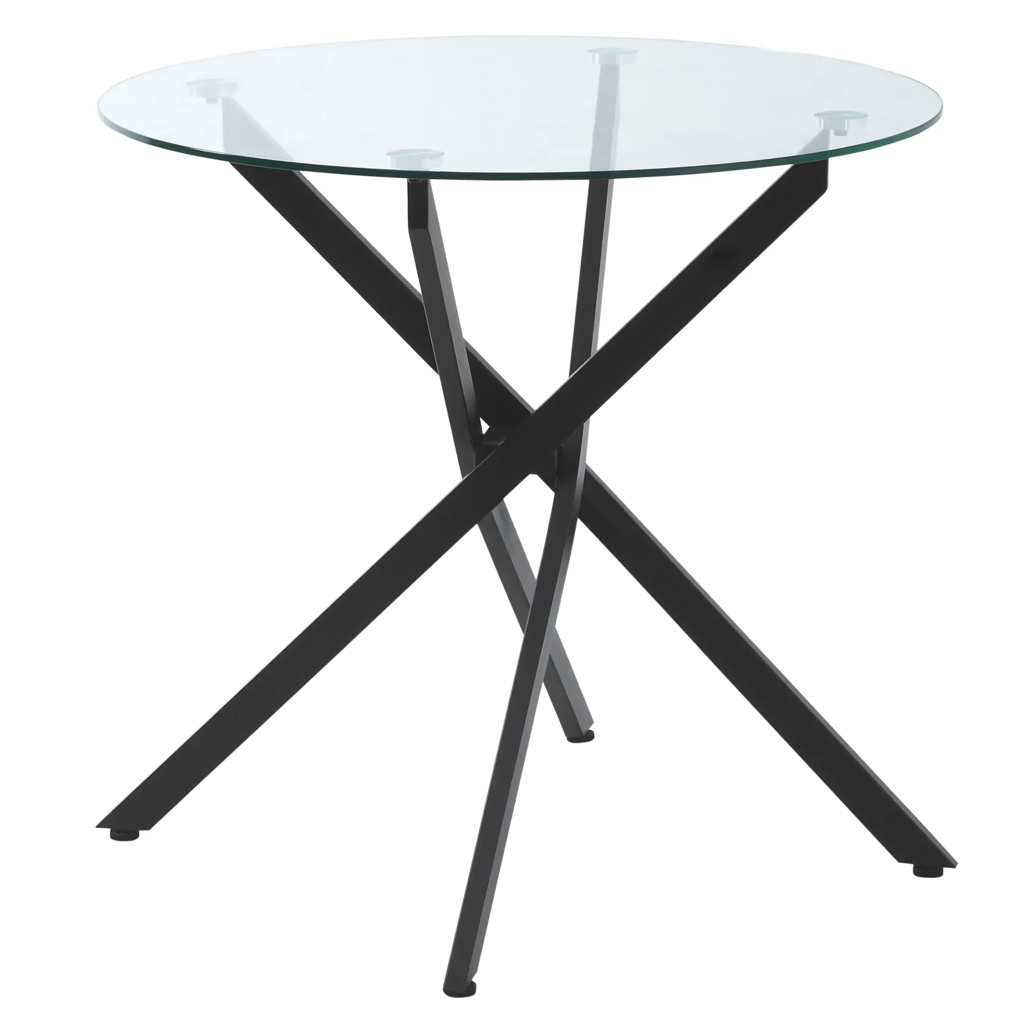 Moderner Glas-Esstisch, 80 cm Durchmesser, Küchentisch mit gehärteter Glasplatte und Metallbeinen, für 4 Personen Moderner Glas-Esstisch, 80 cm Durchmesser, Küchentisch mit gehärteter Glasplatte und Metallbeinen, für 4 Personen
