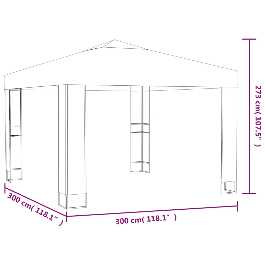 Weißer Pavillon 3 x 3 m mit doppeltem Polyesterdach und Stahlgestell