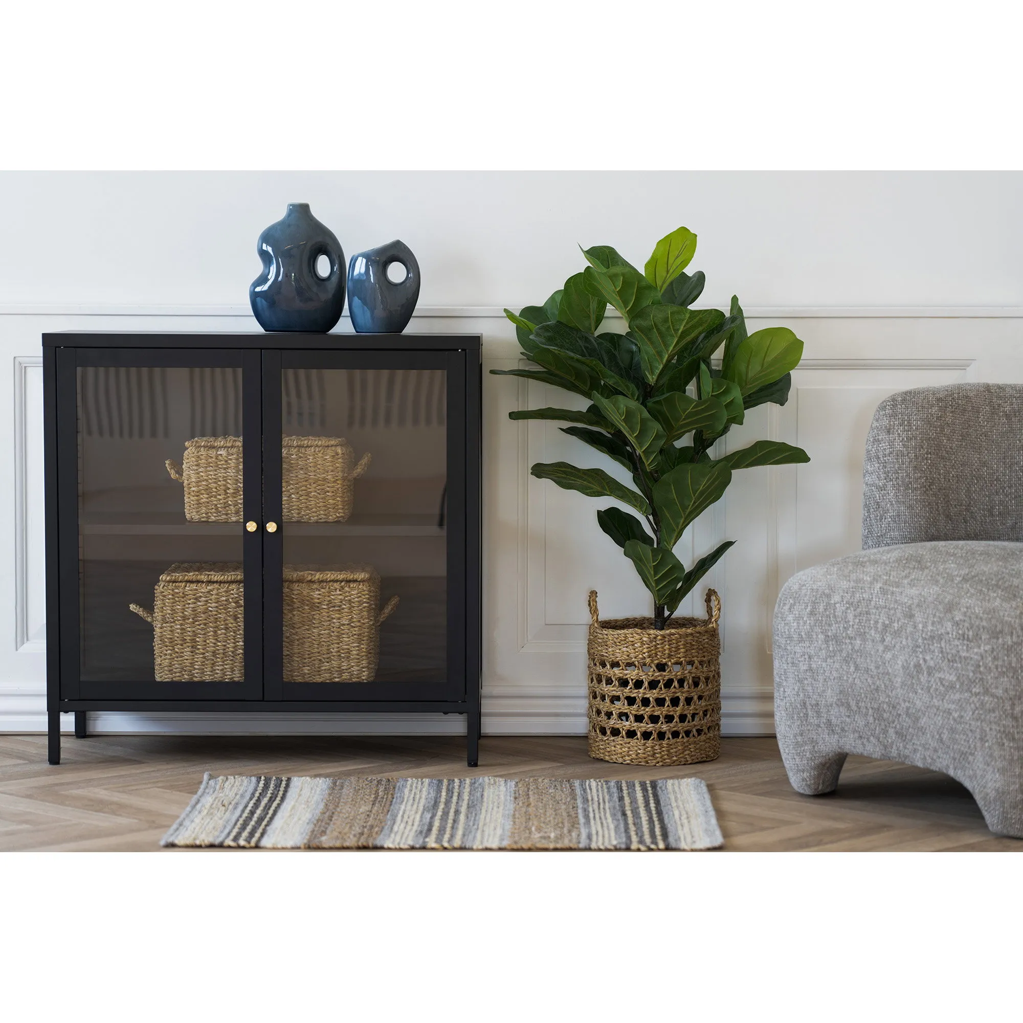tinkaro Schrank 2 Glastüren 80x35x80 cm Schwarz