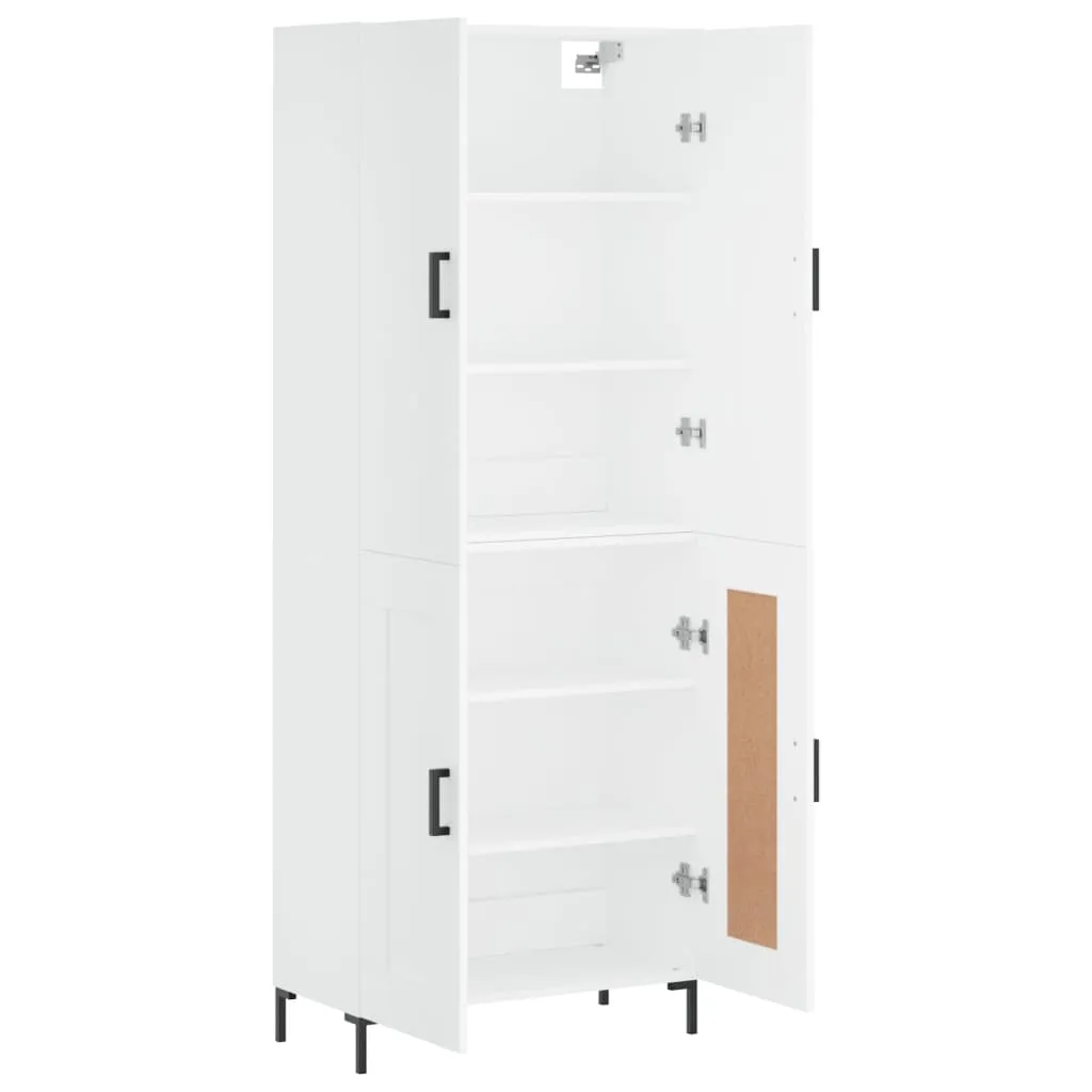 Weißes Highboard aus Holzwerkstoff mit Metallfüßen 69,5 x 34 x 180 cm