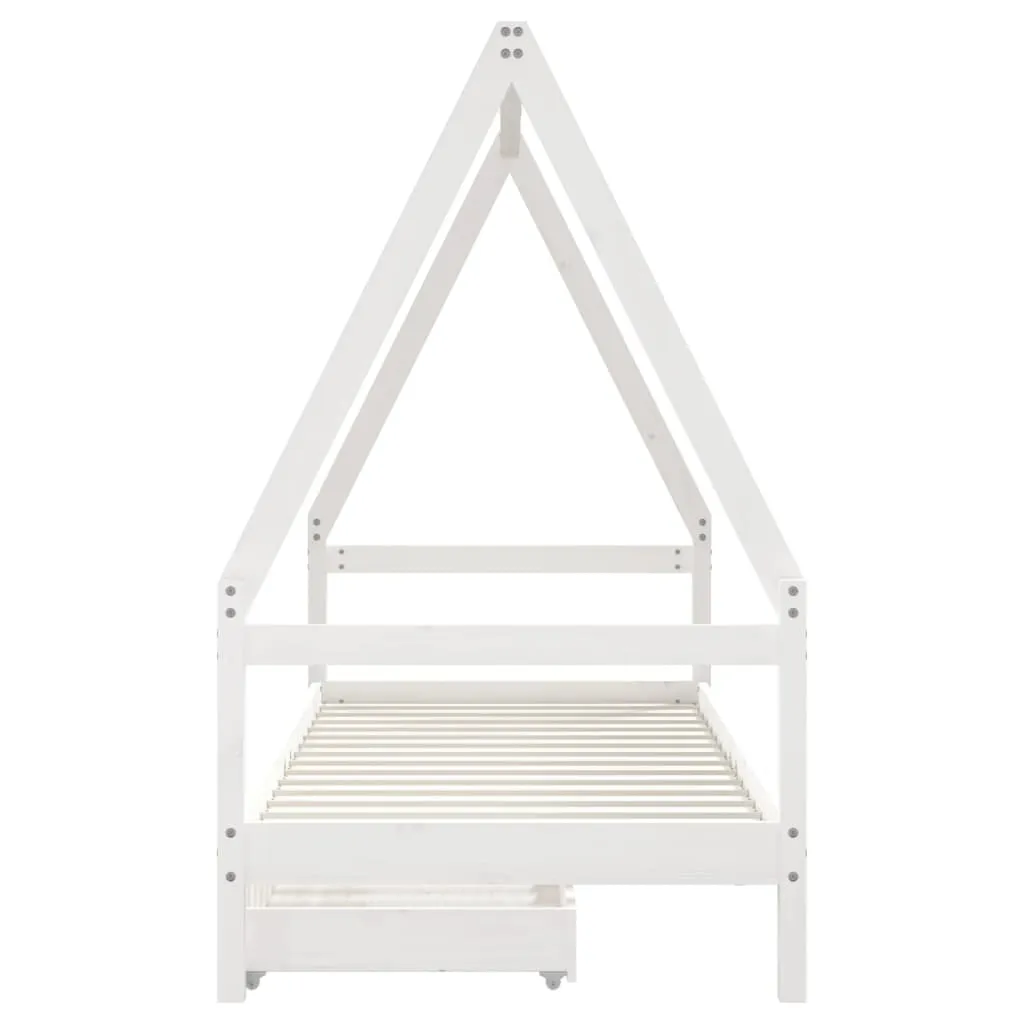 Kinderbett Hausform aus massivem Kiefernholz Weiß 205,5x85,5x143 cm