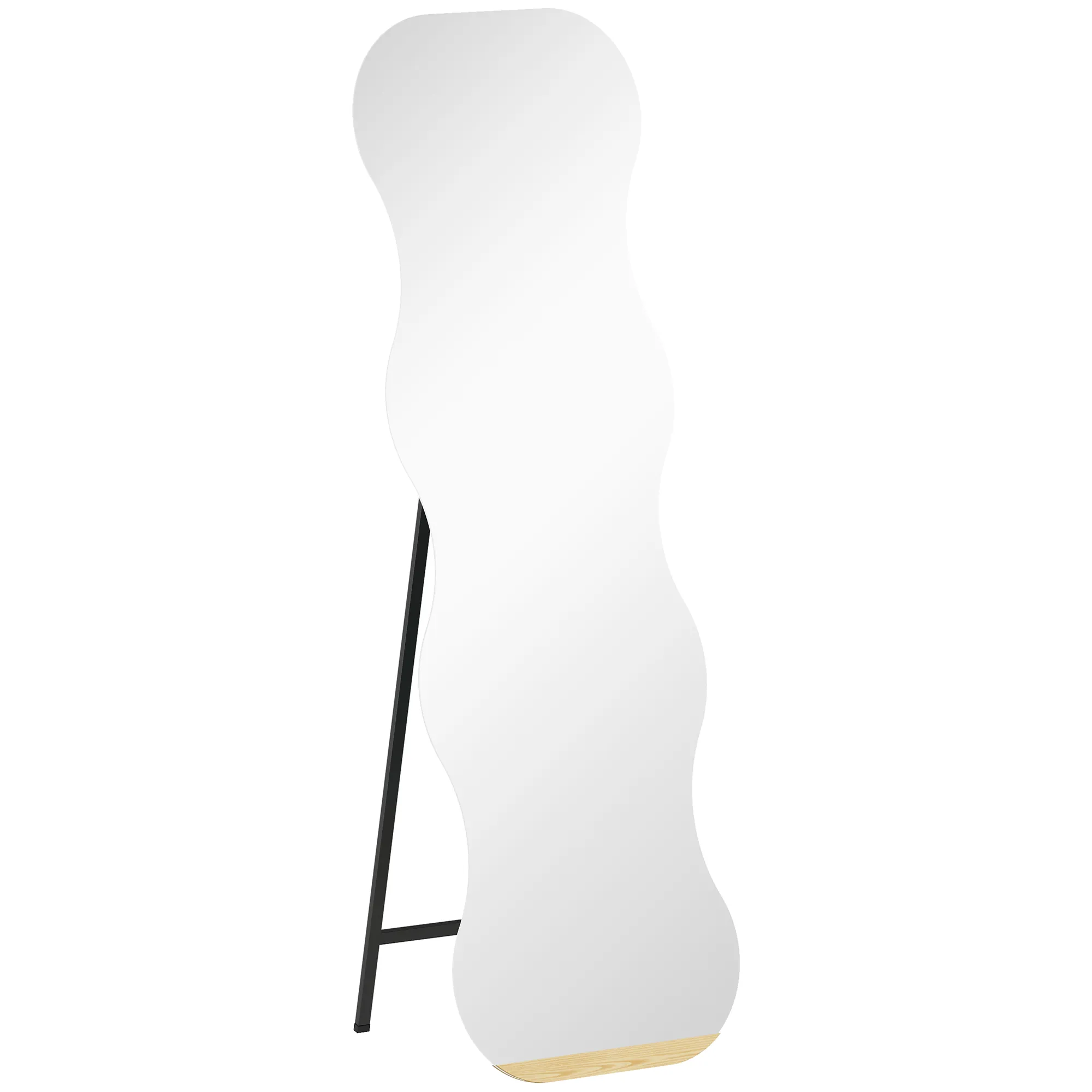 Ganzkörperspiegel ohne Rahmen, Holzbasis, flexibel platzierbar, Wellenform, Schwarz