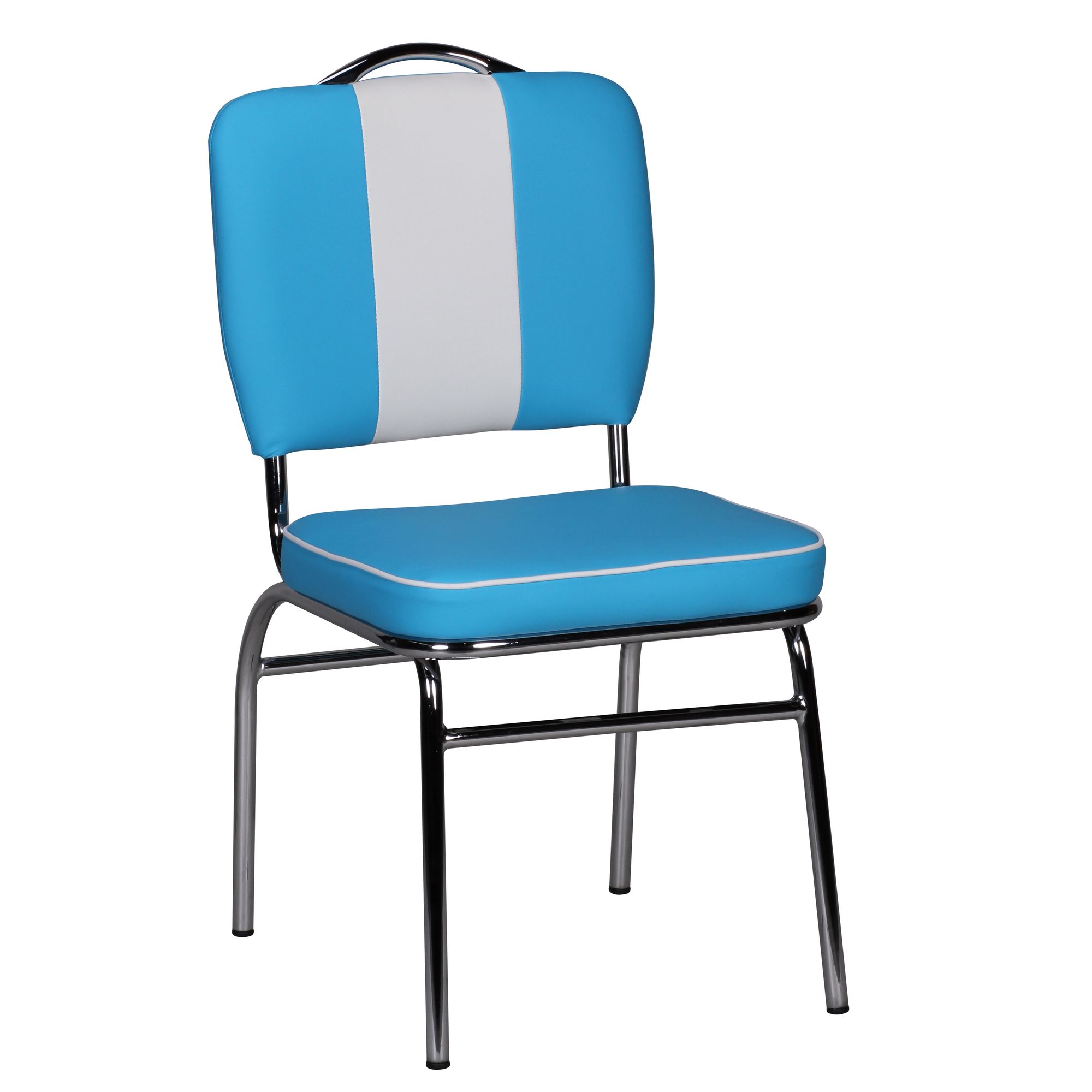 tinkaro American Diner Stuhl ENVER Kunstleder Metall Esszimmerstuhl Blau/Weiß