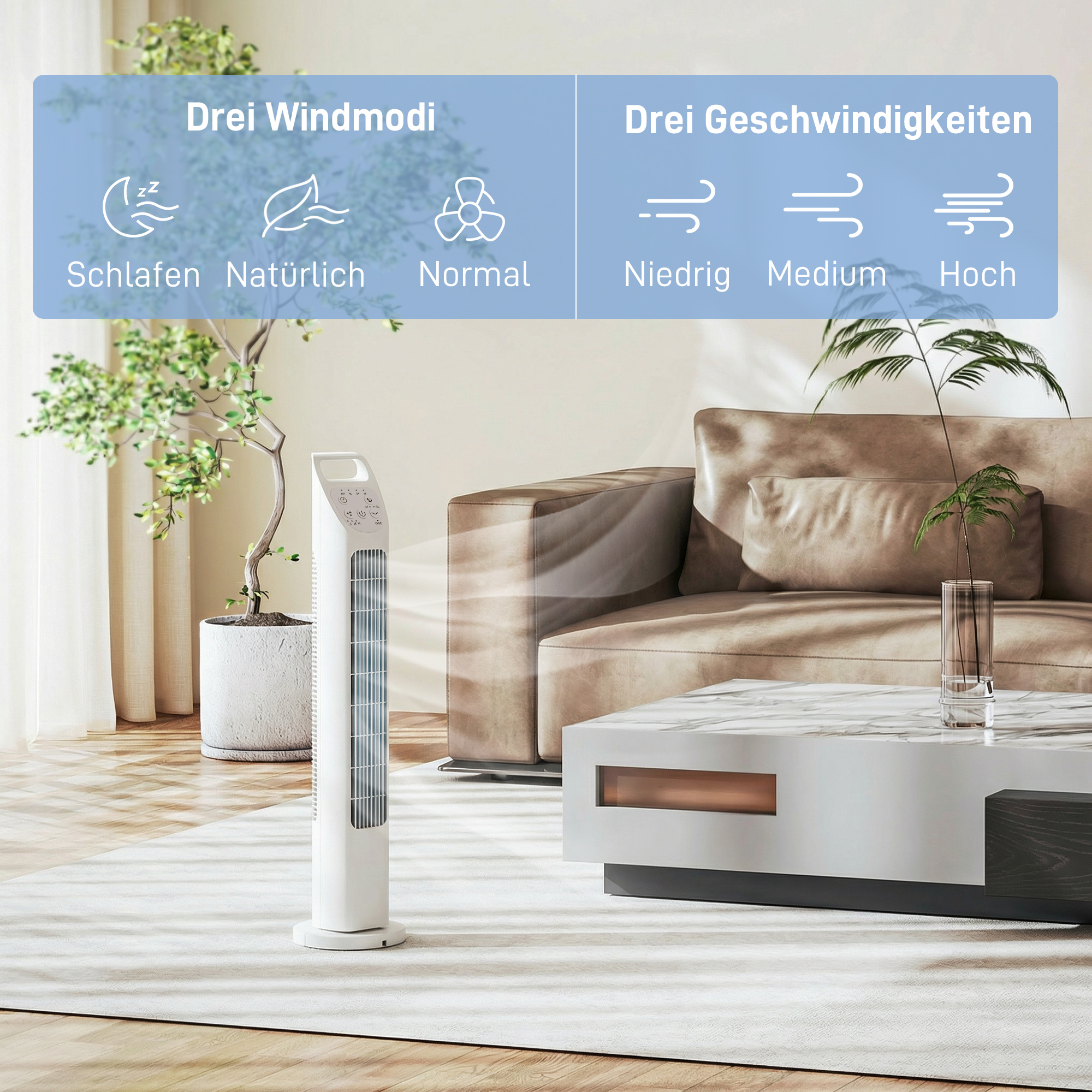 Turmventilator Weiß Ø18 x 78,5H cm mit Fernbedienung