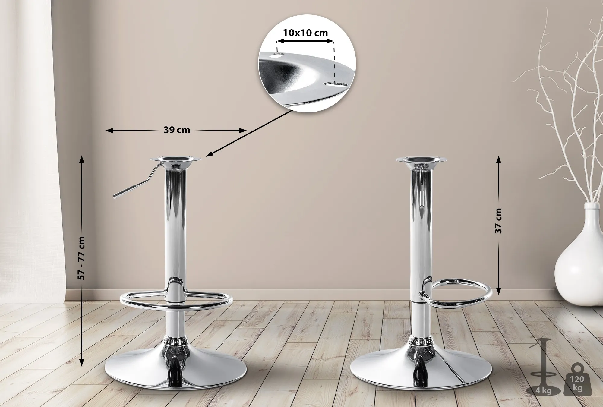 Barhocker-Gestell XL 57-77 cm Chrom