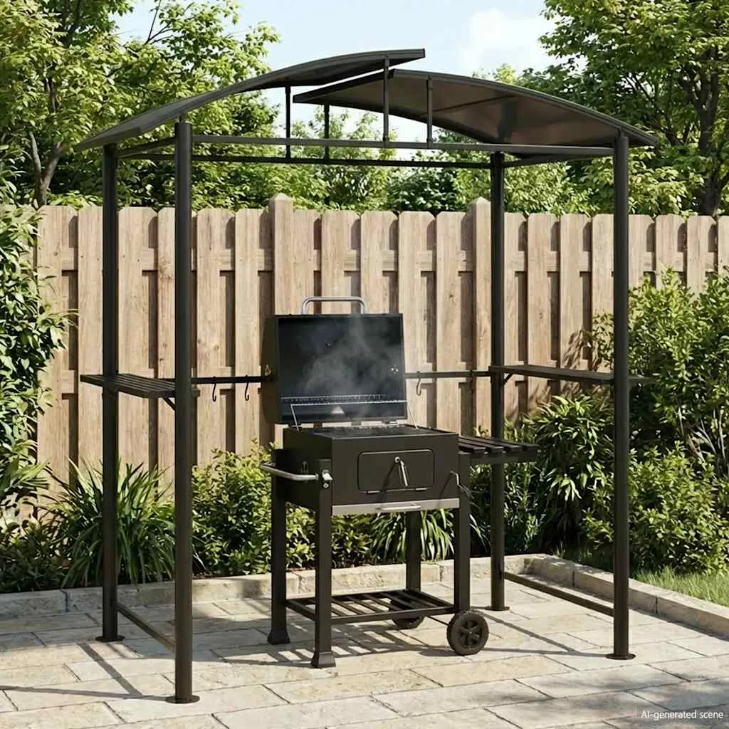 Grillpavillon Anthrazit 210 x 114 x 230 cm mit Stahlrahmen und PC-Dach