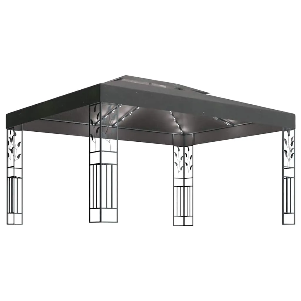 Pavillon Anthrazit 3x4 m mit doppeltem Polyesterdach und Solar-Lichterkette