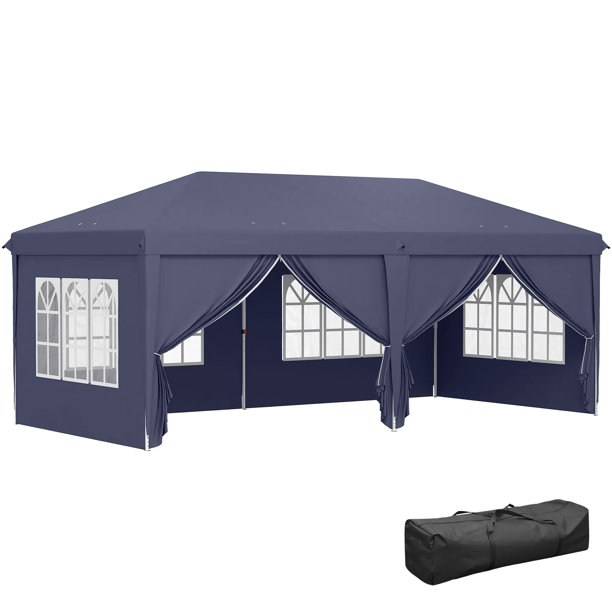 Faltpavillon 6 x 3 m, abnehmbare Seitenwände, große Fenster, Reißverschlusstüren, Stahlrahmen, Blau