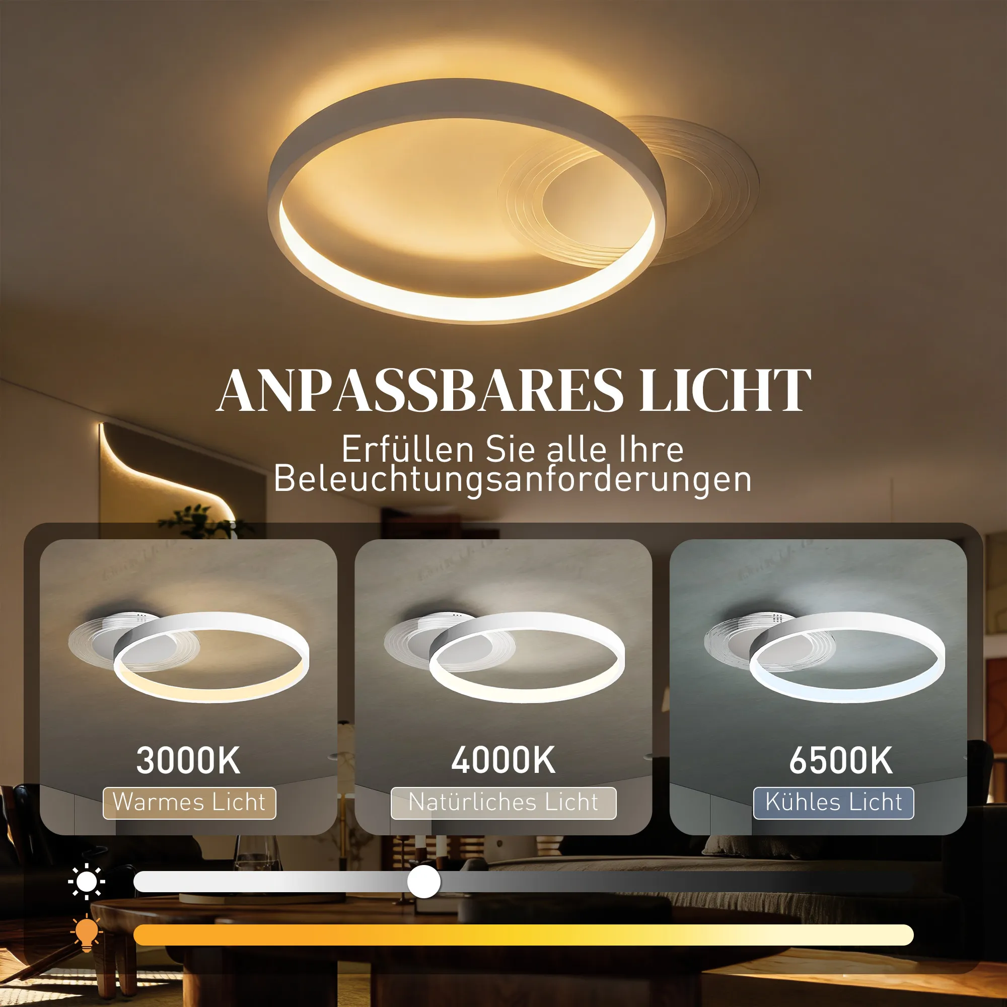 LED Deckenleuchte Zwei-Ring-Design 50x40x7,4 cm Weiß