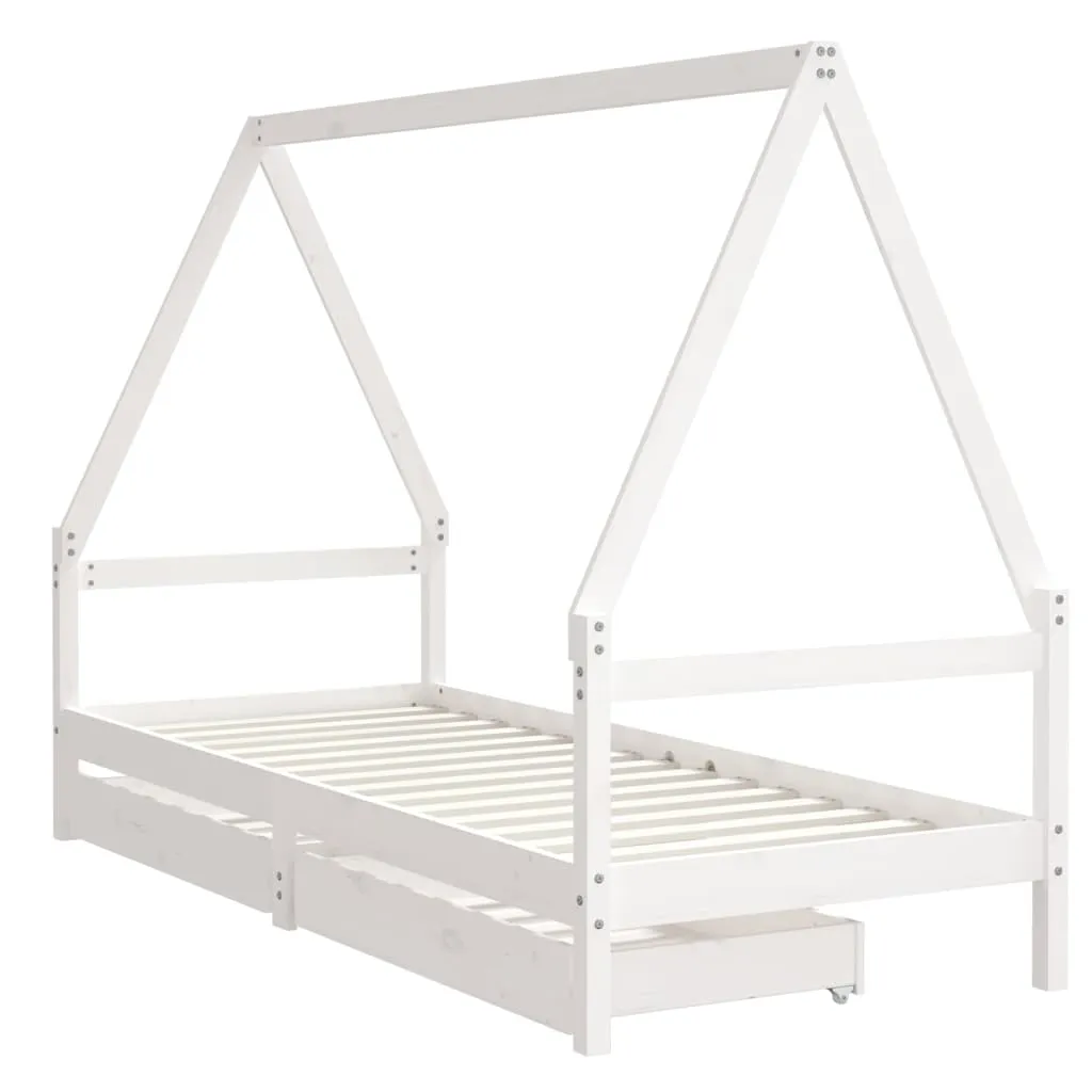 Kinderbett Hausform aus massivem Kiefernholz Weiß 205,5x85,5x143 cm