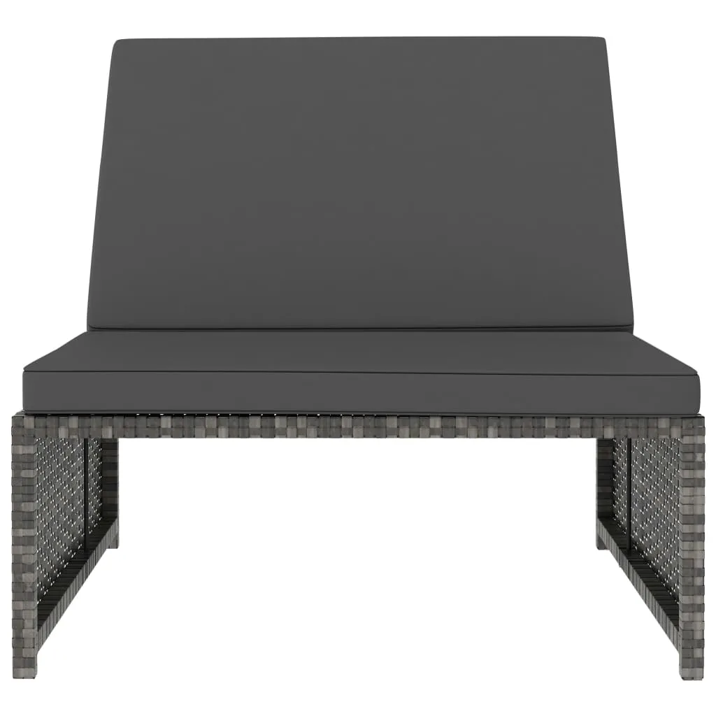 Sonnenliegen 2 Stk. mit Tisch Poly Rattan Grau