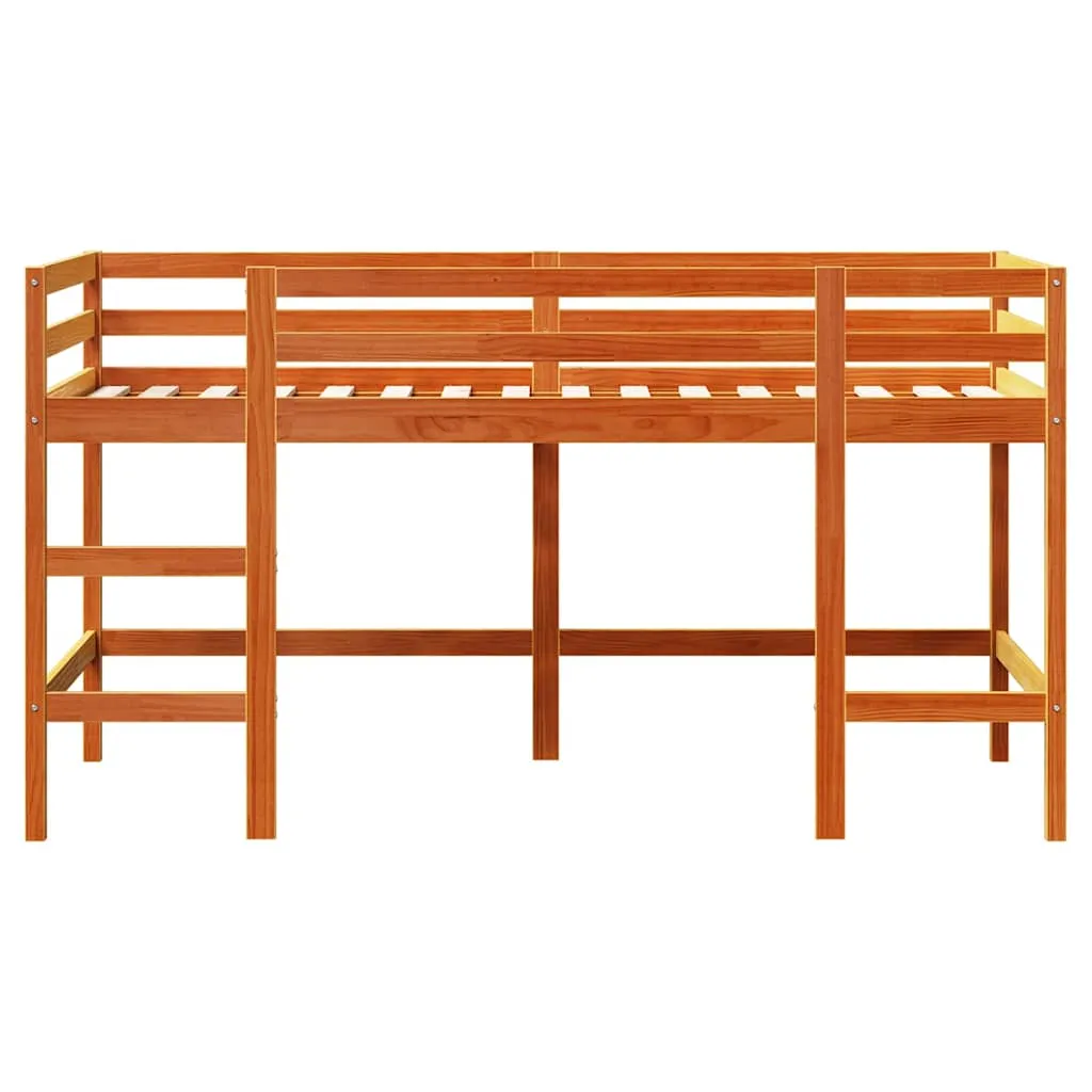 Kinder Hochbett Massivholz Wachsbraun 205,5x85,5x113,5 cm