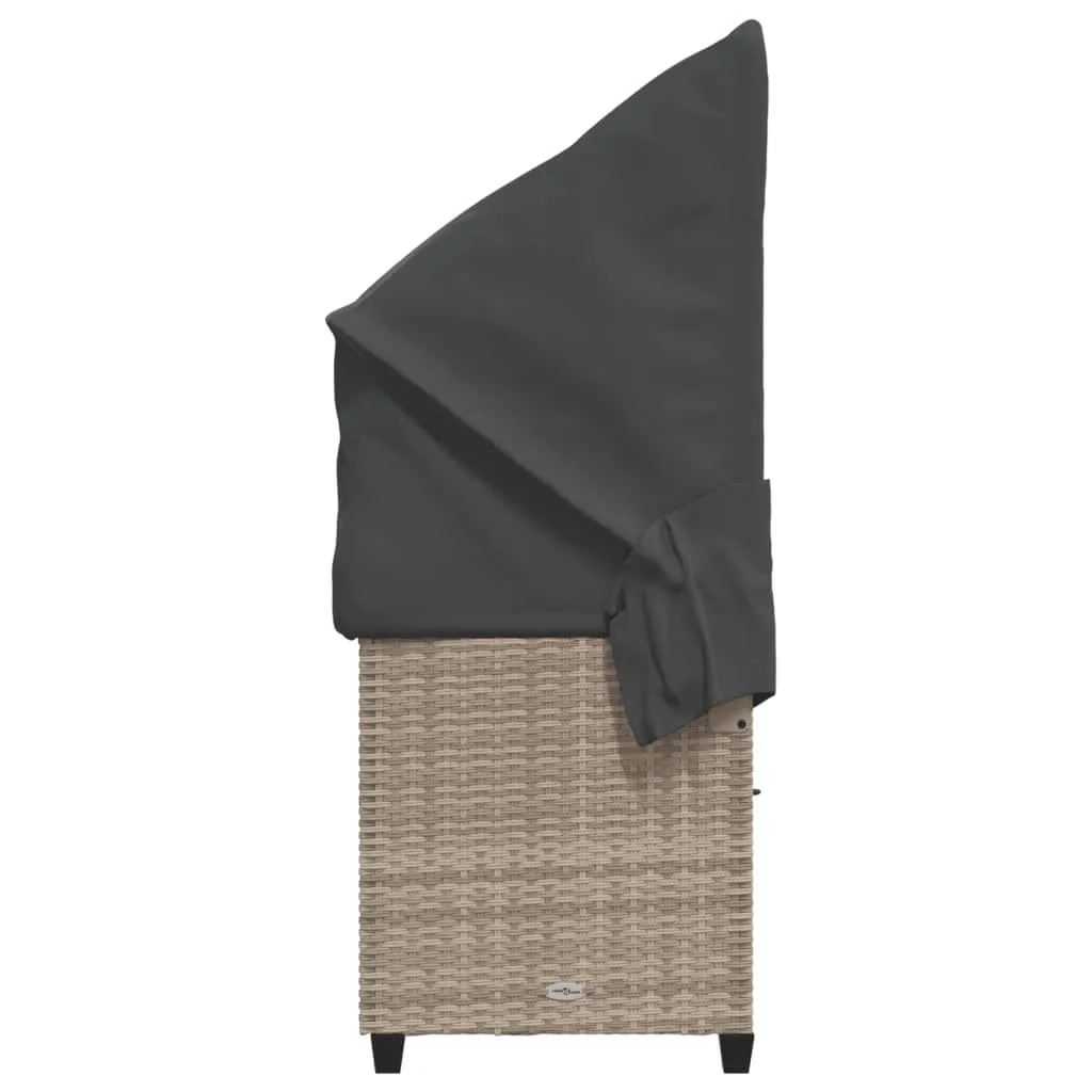 Sonnenliege mit Dach 204x75x140 cm Hellgrau aus PE-Rattan und Stahl