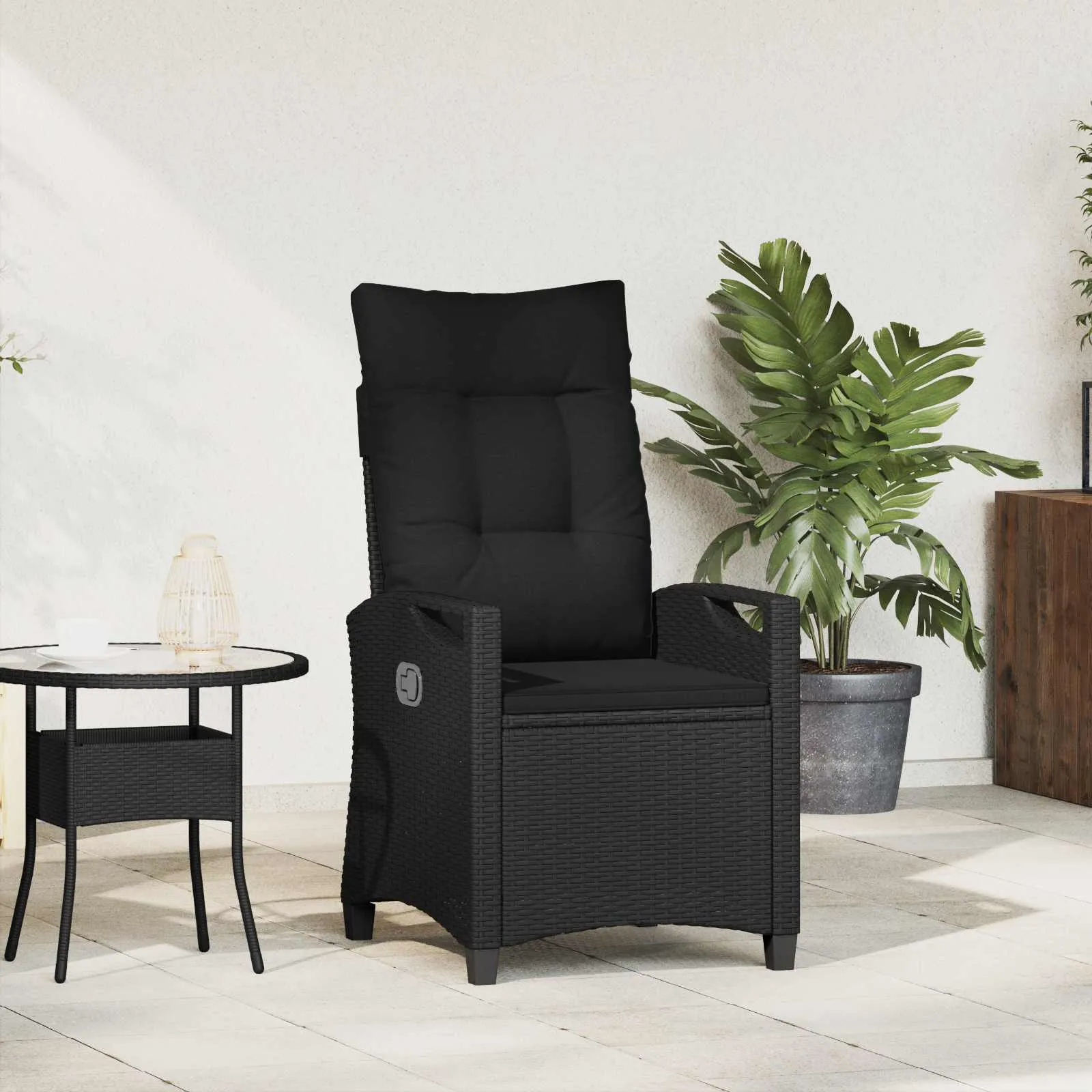 Verstellbarer Gartenstuhl mit Klapptisch 56x60x112 cm Schwarz