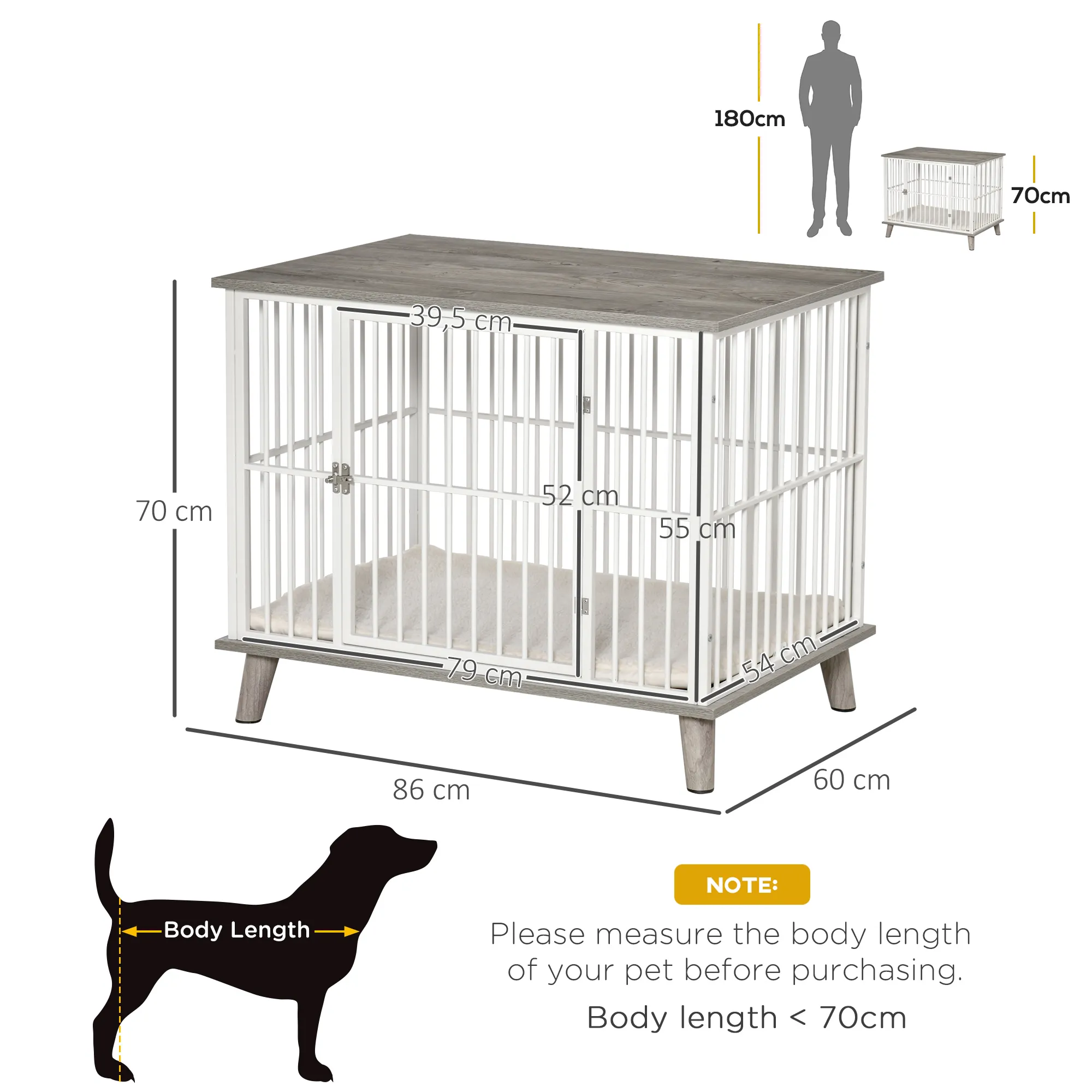 Hundekäfig Weiß/Grau 86B x 60T x 70H cm für mittelgroße Hunde