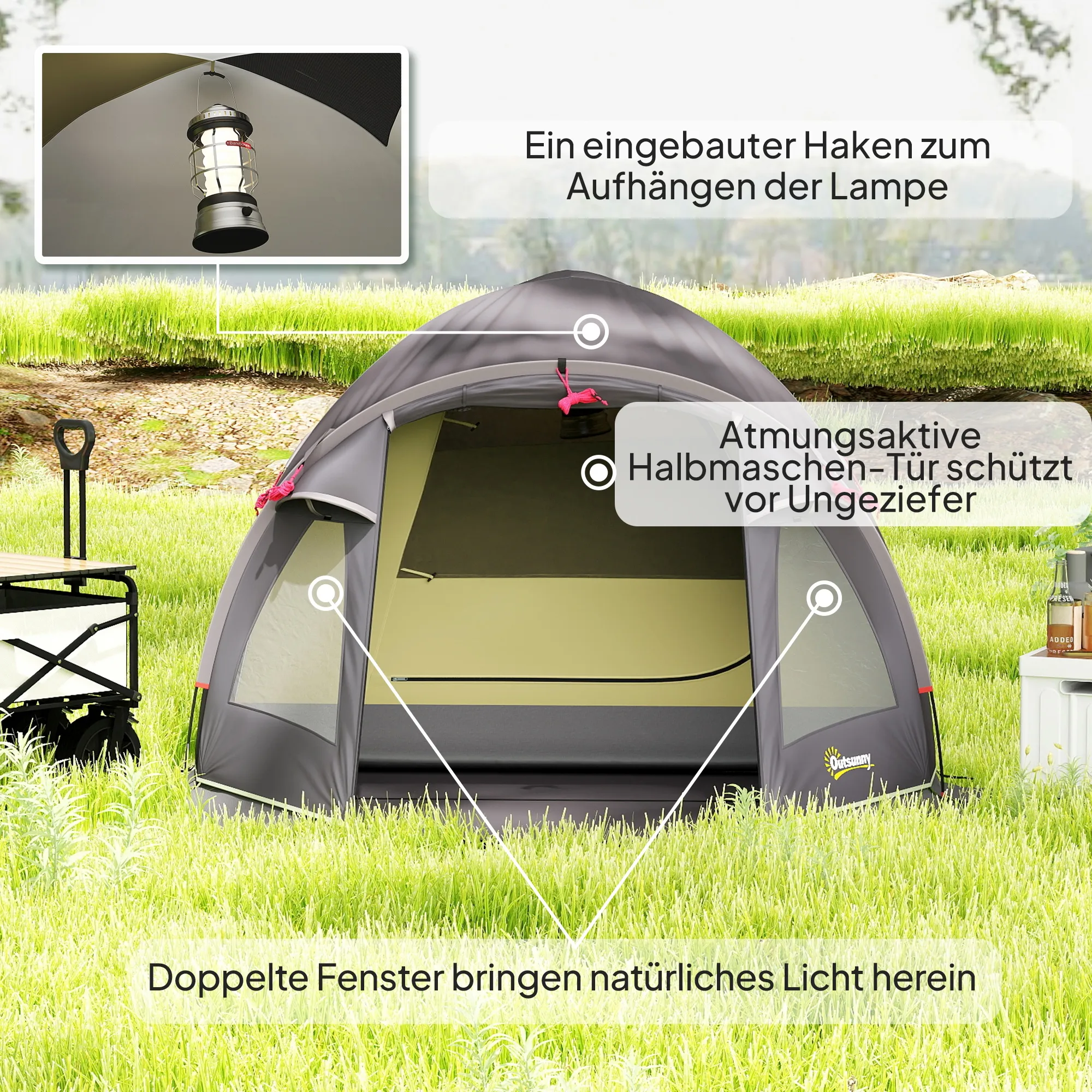 Campingzelt 3 Personen 330x190x120 cm Schwarz