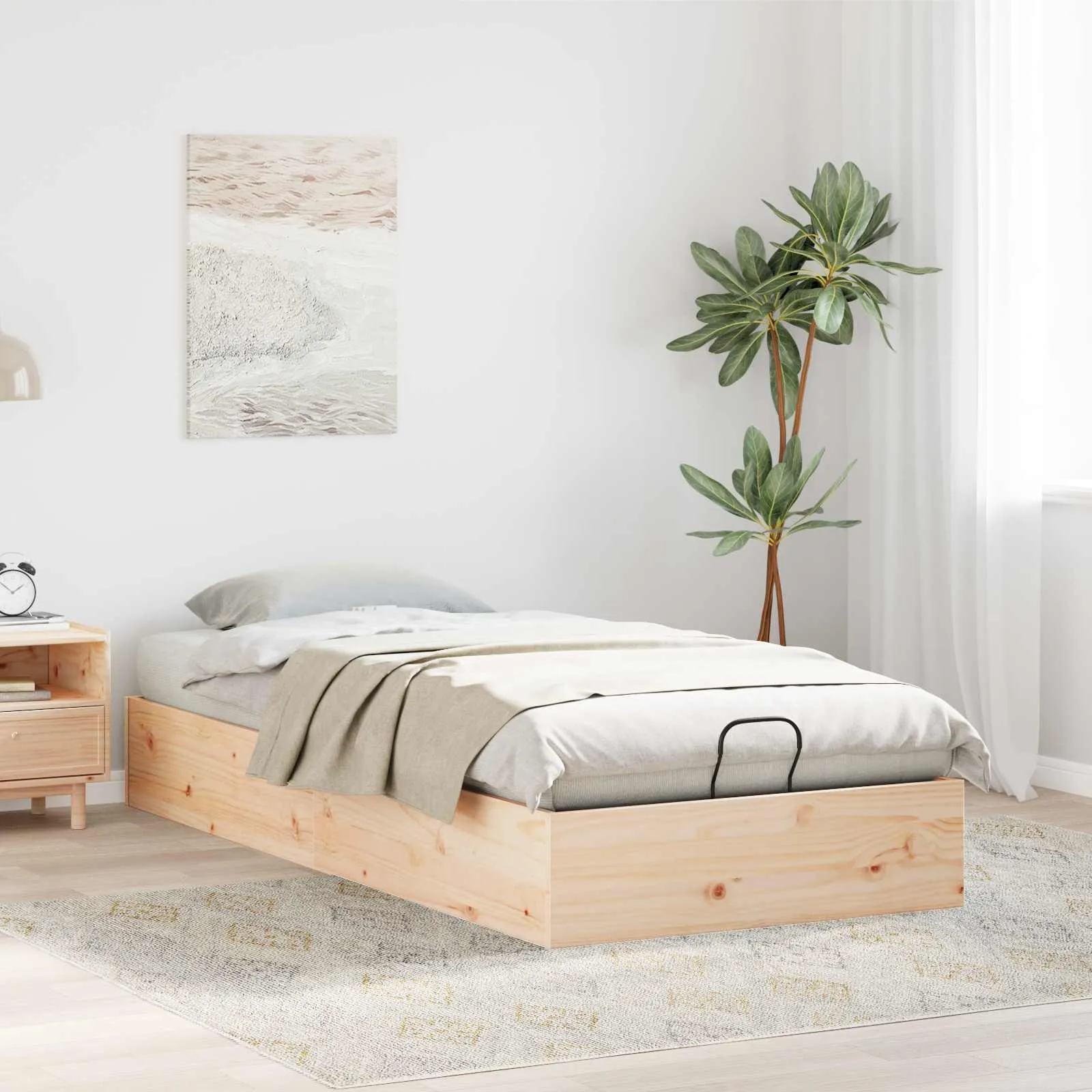 Bettgestell mit Stauraum 90 x 190 cm Natur