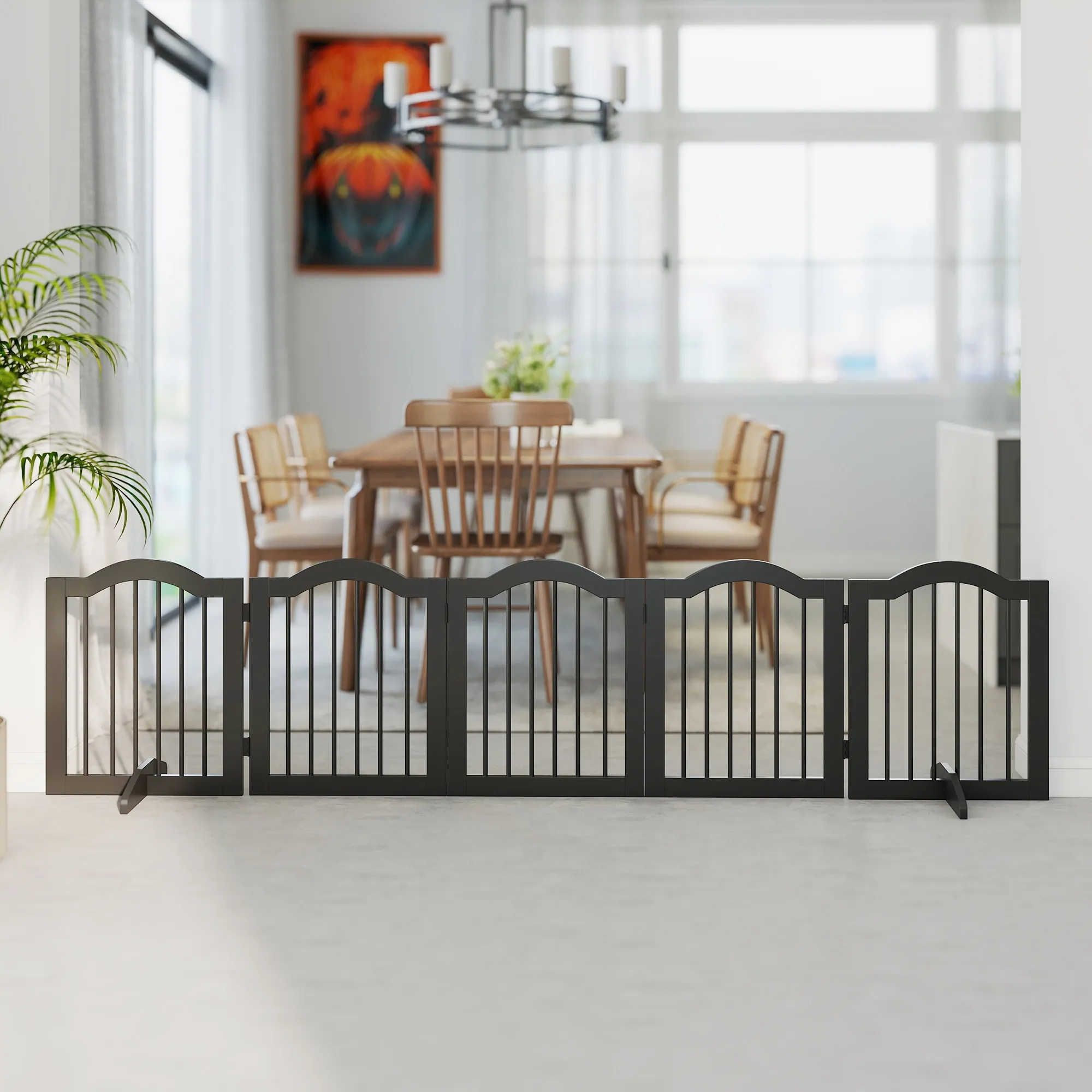 Hundegitter freistehend aus Holz, klappbar, 261,5 x 61 cm, Schwarz