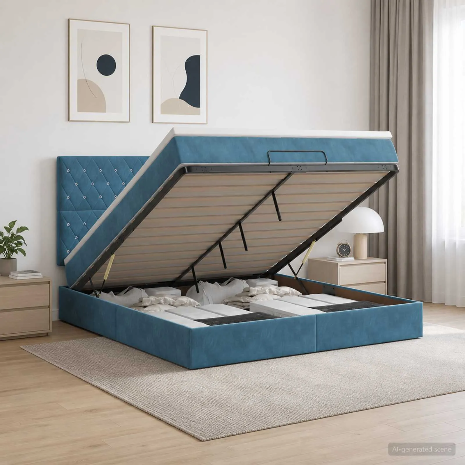 Ottoman-Bett mit Matratze 140x190 cm Dunkelblau