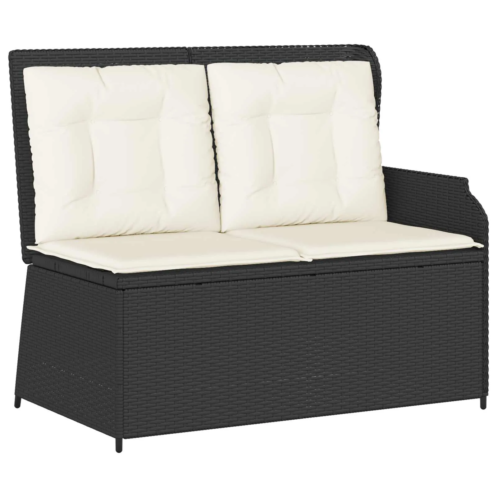 Liege-Gartenbank Poly-Rattan Schwarz und Cremeweiß für 2 Personen