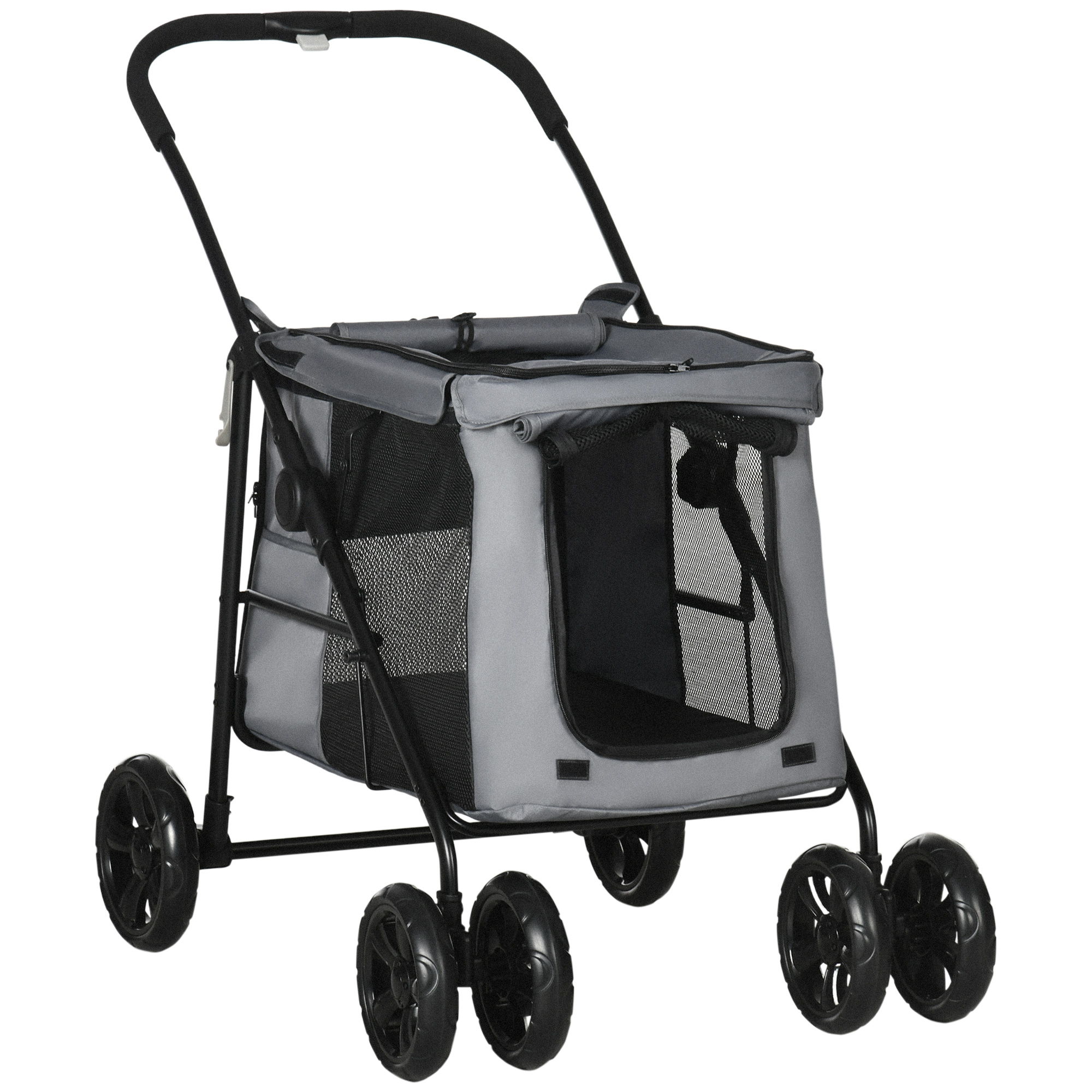 Hundewagen klappbar bis 20 kg mit 3 Taschen, Grau, 102x62x105 cm