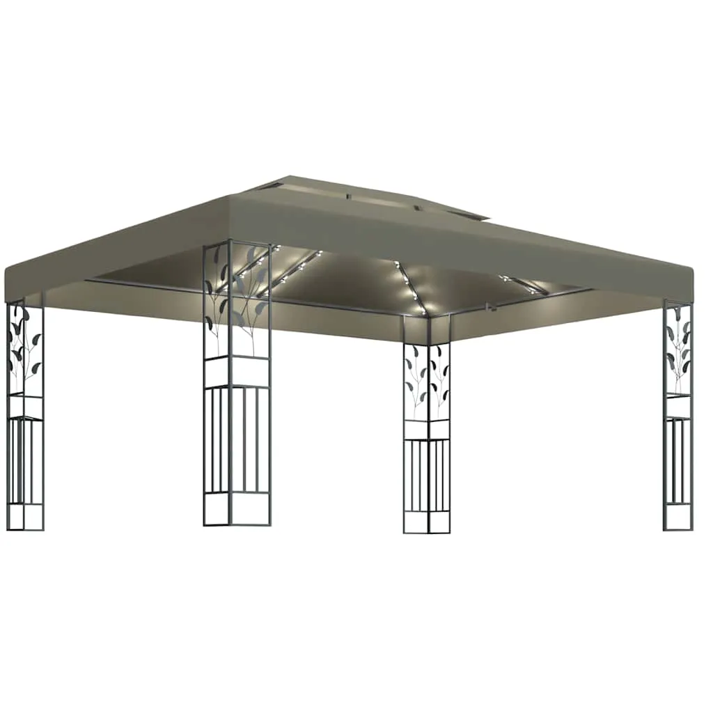 Outdoor Pavillon Taupe 3x4 m mit doppeltem Polyesterdach und Lichterkette