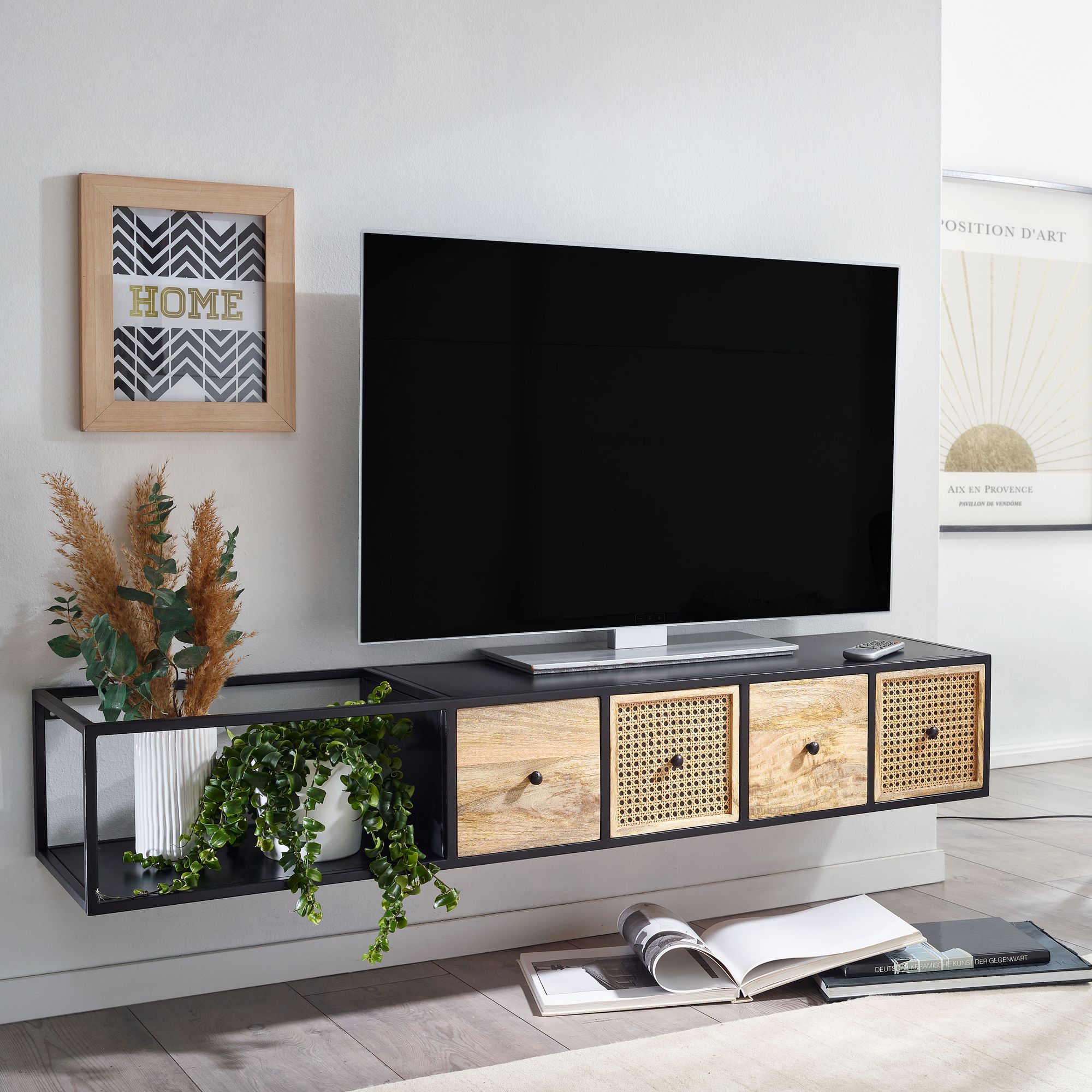 tinkaro Lowboard FRIEDEL Mango-Massivholz/Metall TV-Schrank Braun