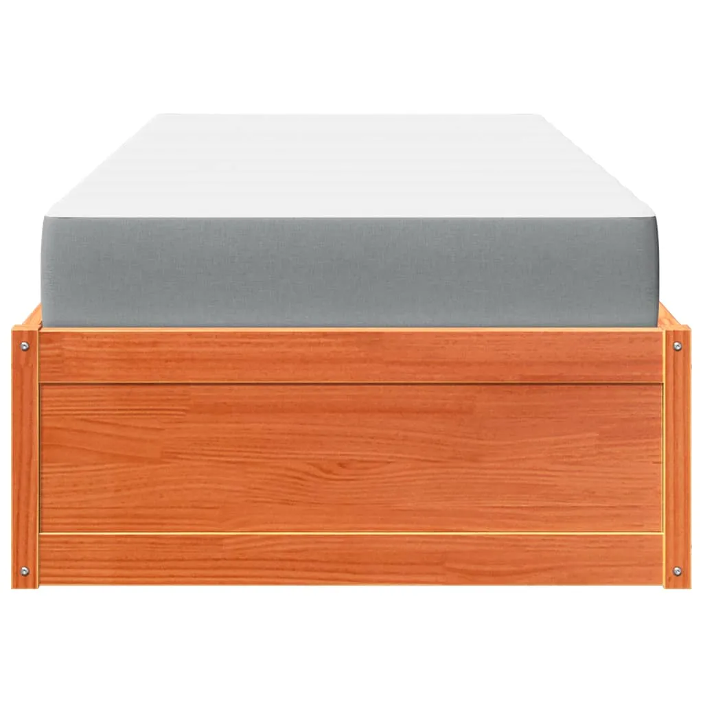 Bettgestell aus massivem Kiefernholz Wachsbraun 206,5x96,5x37 cm mit Matratze
