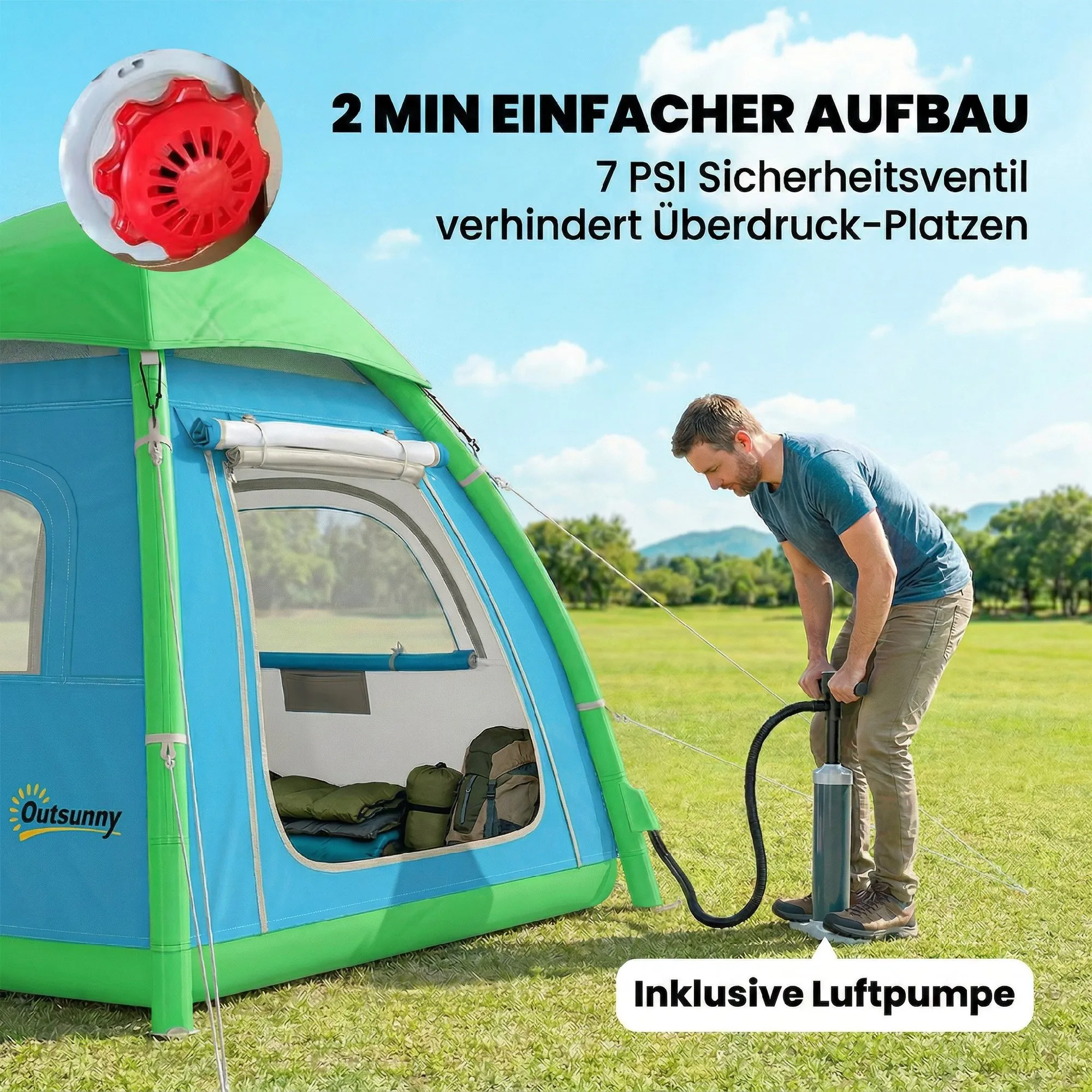 Aufblasbares Zelt 220x220x200 cm Hellblau