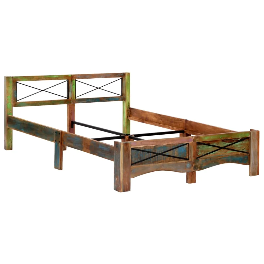 Vintage Bett aus massivem Altholz, 147 x 212 x 74 cm, poliert und lackiert