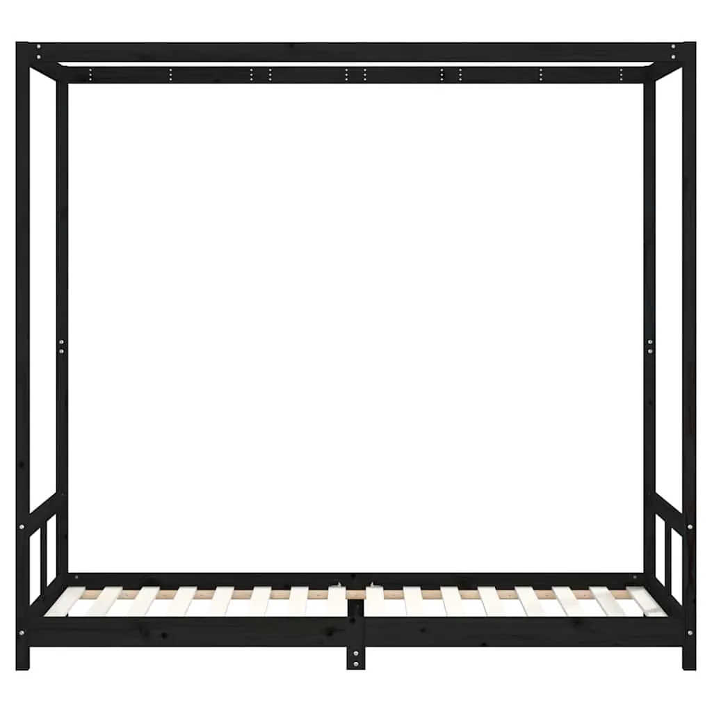 Kinderbett aus massivem Kiefernholz Schwarz 205,5 x 85,5 x 190 cm