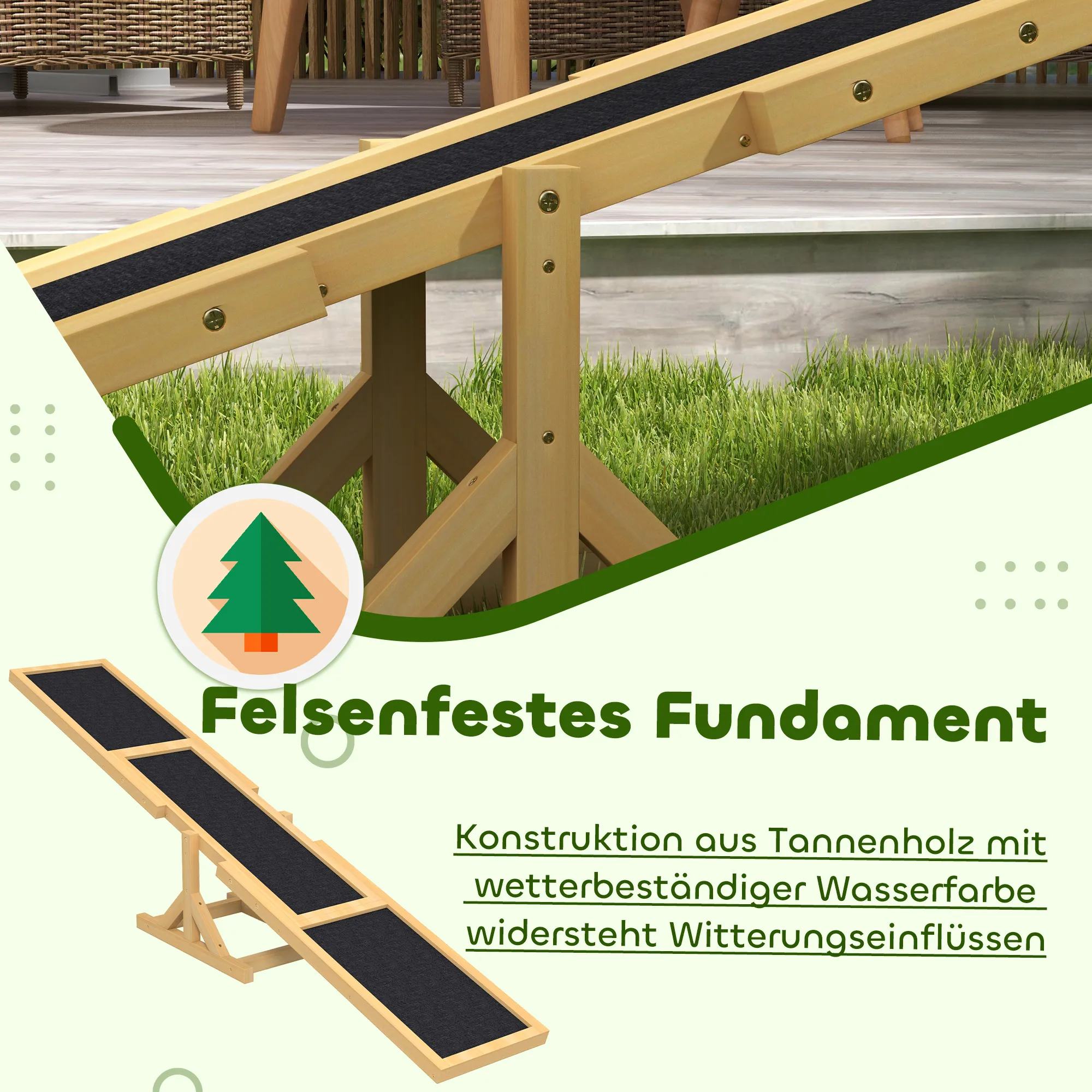 Hundewippe für Agility Training aus Tannenholz, Gelb, 180x30x30cm
