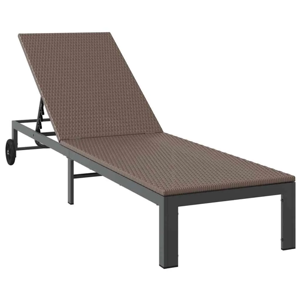 Braunes Poly-Rattan Sonnenbett mit Tisch 206x62,5x74 cm & 39x39x40,5 cm